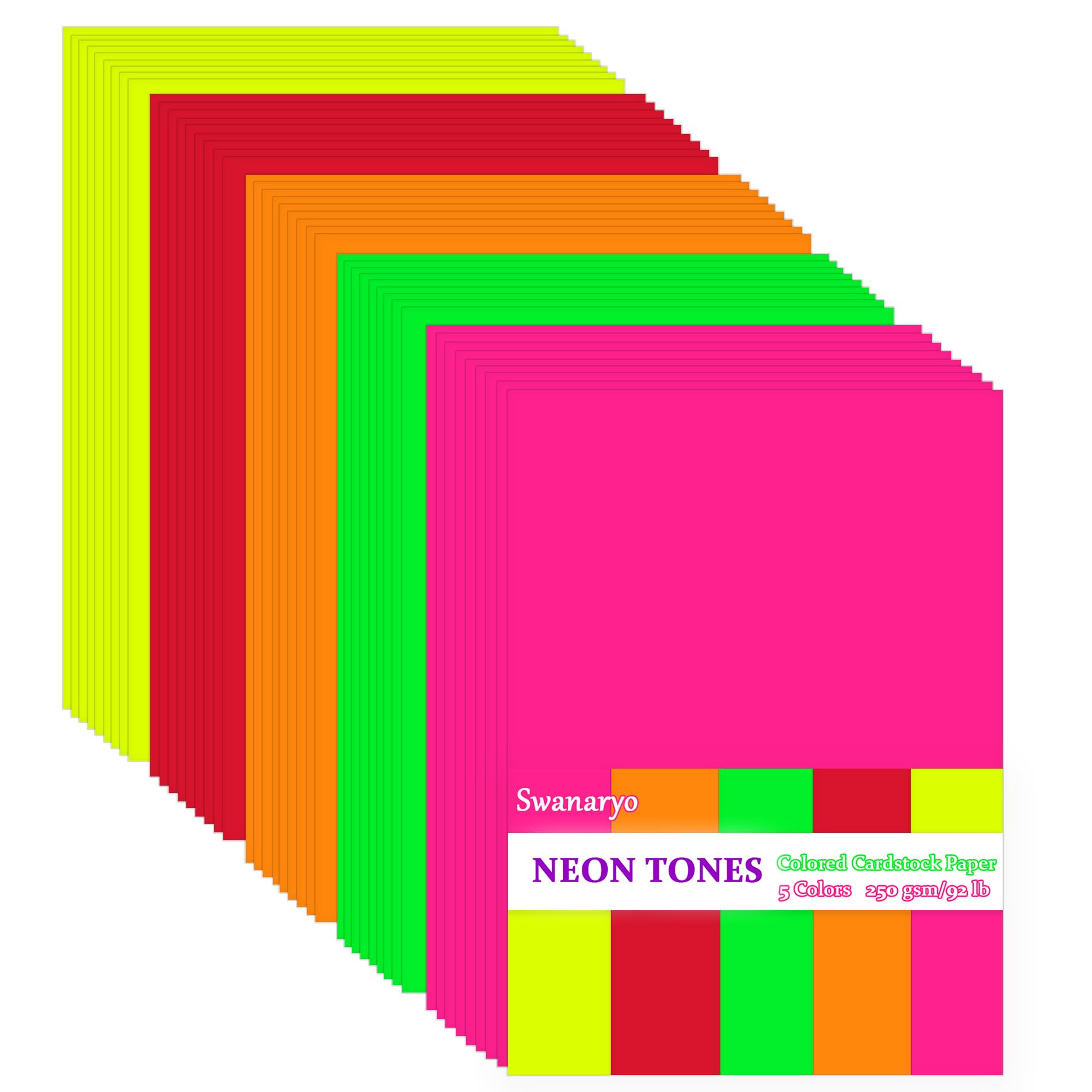 Neon Card A4, 100 Sheets 5 Colours Fluorescent Coloured Card 250gsm for DIY Crafting Scrapbook Decoration — image 1