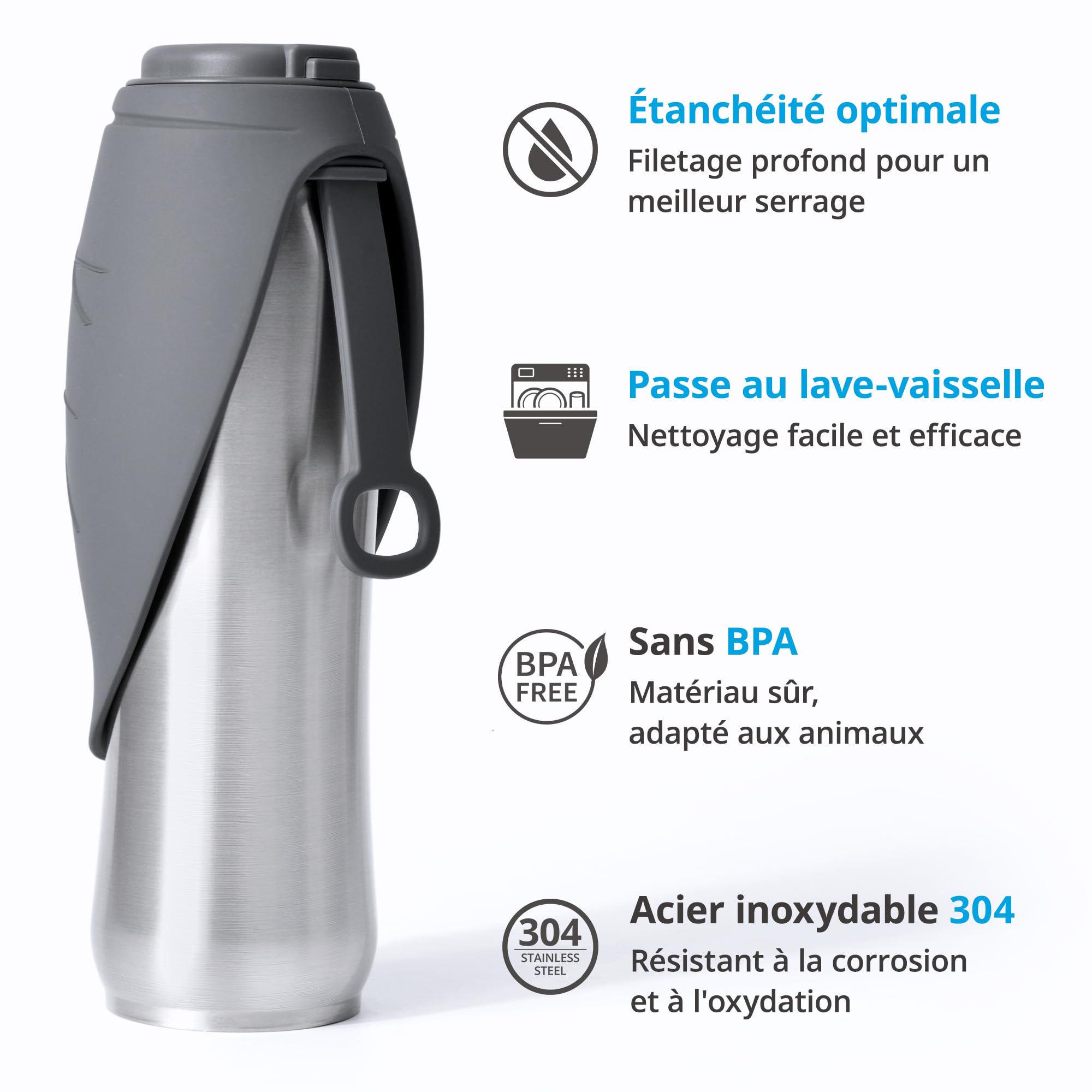 Gourde pour Chiens,750 ML Bouteille d'eau Isolée en Acier Inoxydable pour Chiens, Bouteille d'eau Portable, Double Paroi Isolée sous Vide