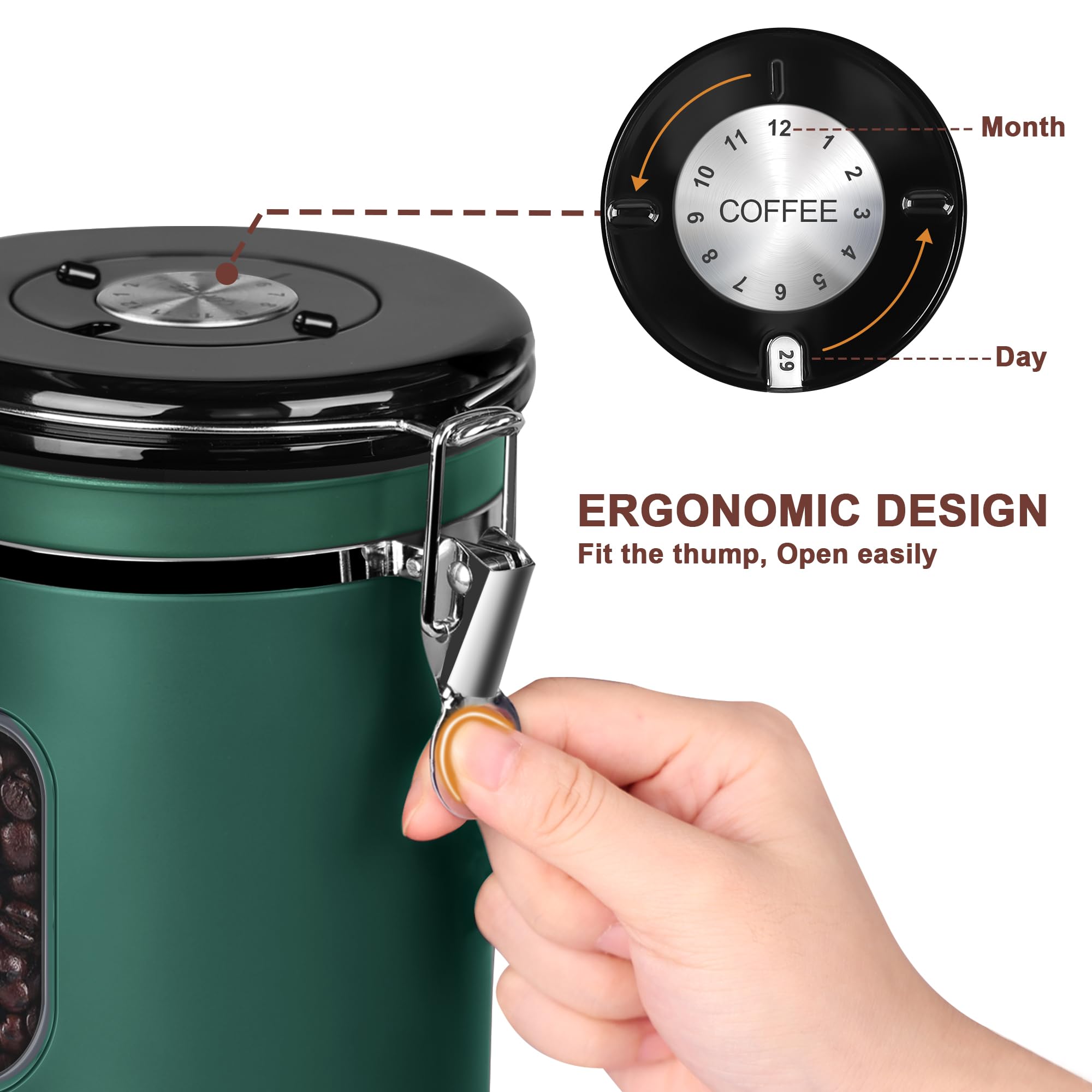 Bestel Koffieblikken, Luchtdicht, 1,8 L/1800 Ml, Roestvrij Staal Koffiebonen Houder Met Schep Vacuum Voor Koffiebonen Opbergdoos Zwart