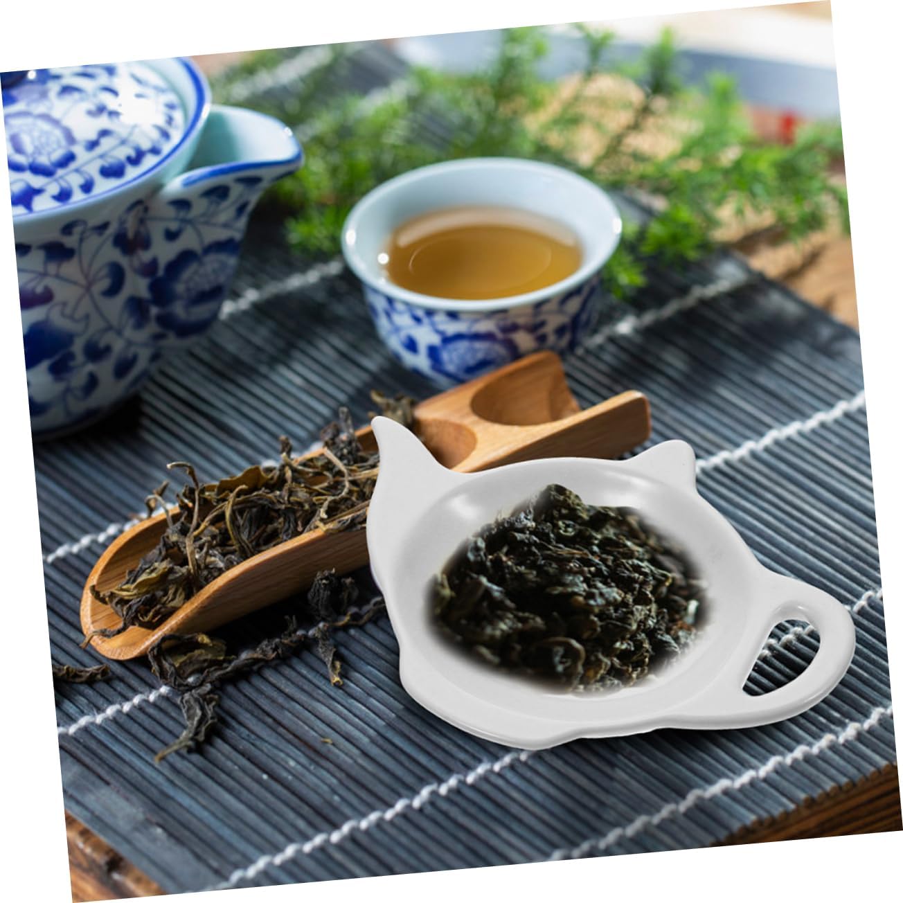 3pcs Tea Bag Holders Set Ceramic Teapot Shaped Coasters Saucer Ladle Rest for Snack Bowl Dipping Dish