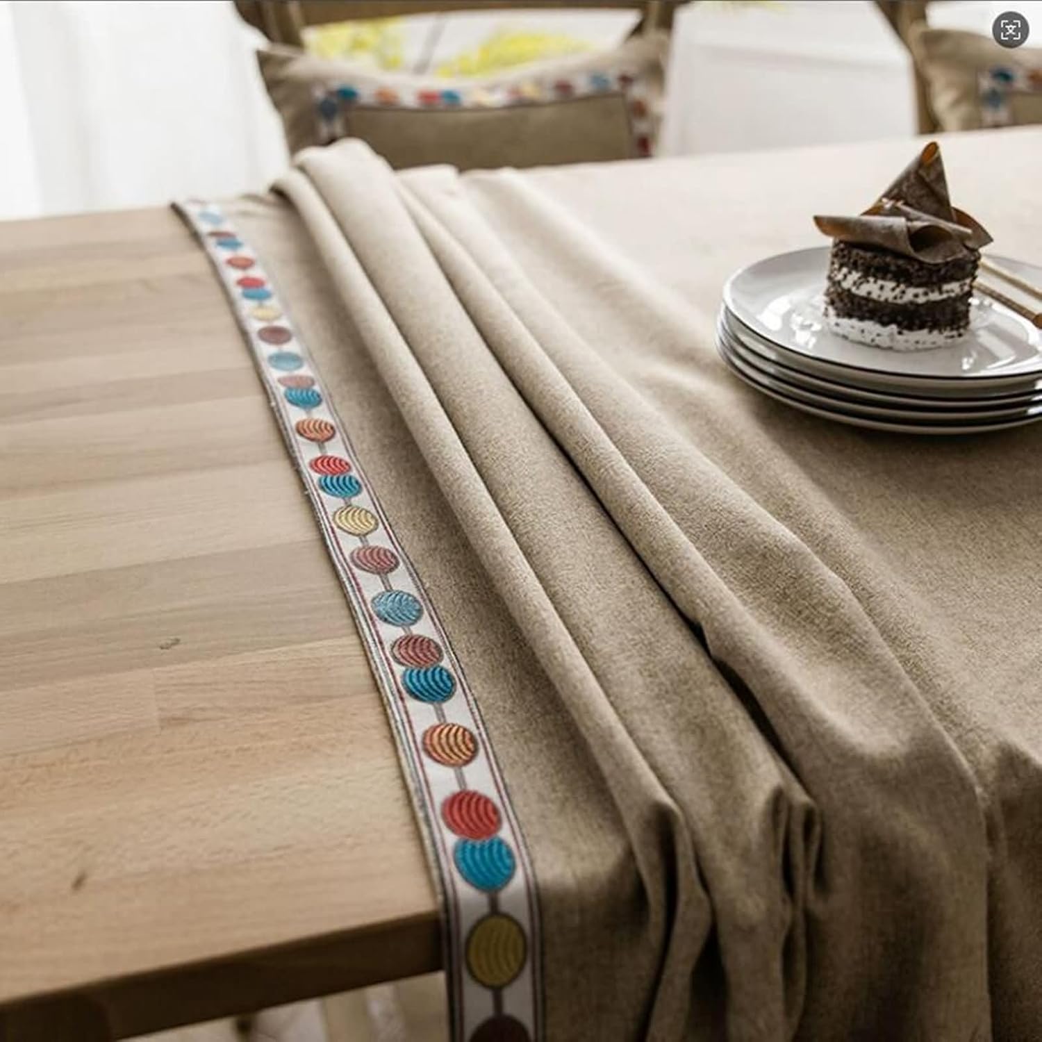 Square Tablecloths Easter 43 W x 43 L,Outdoor Dining Tablecloth Khaki Solid Color with Embroidered Edge Polyester Table Cloth Table Kitchen