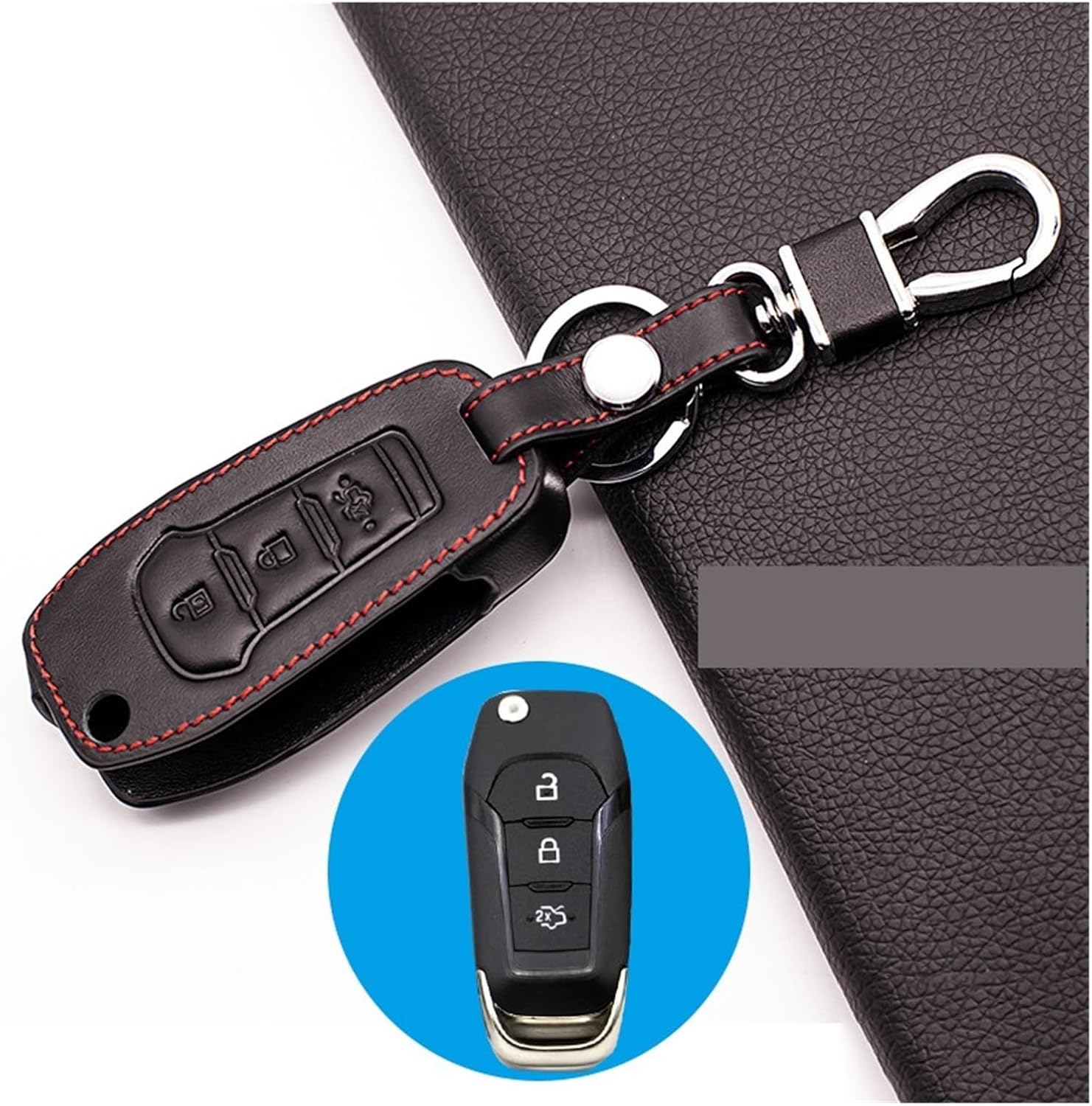 3 Buttons Flip Car Key Case Cover Keychain Protector Compatible For Ford/Fusion/Fiesta/Escort/Mondeo/Everest/Ranger 2019