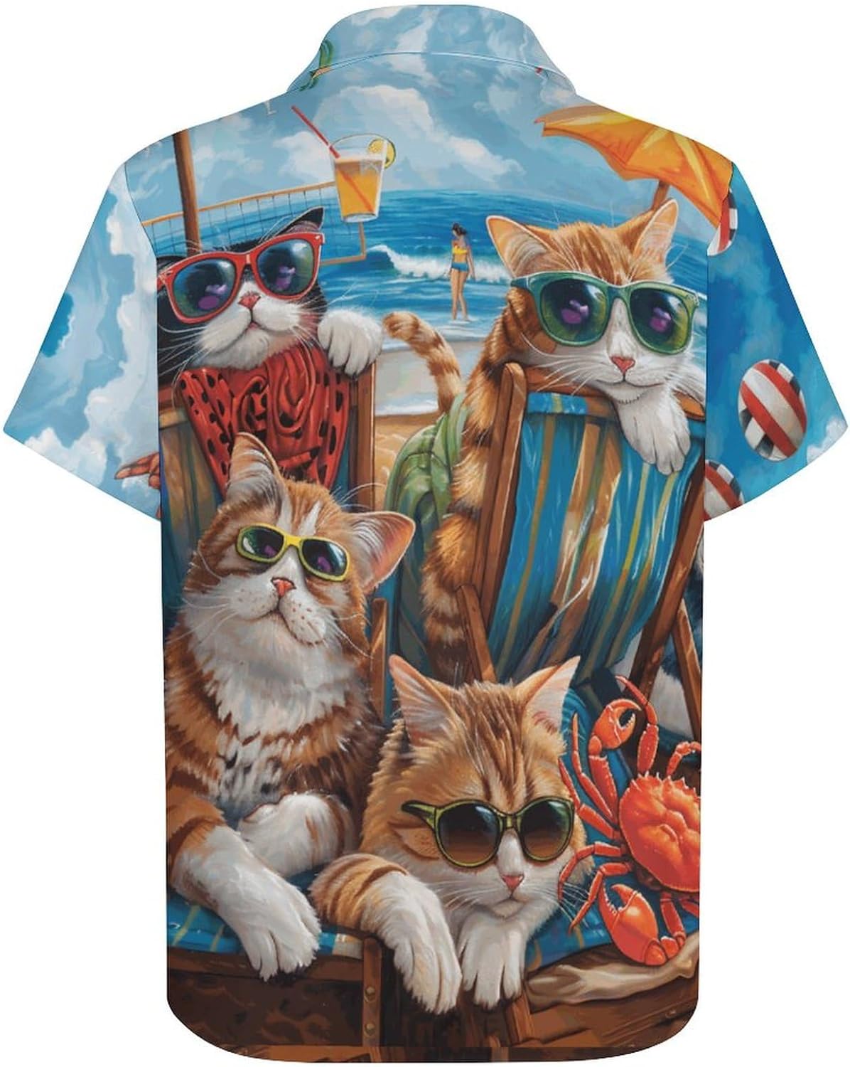 Men's Hawaiian Beach Dog Cat Shirt Short Sleeve Aloha Shirt Floral Button Down Tropical Hawaii Shirts - Image 4