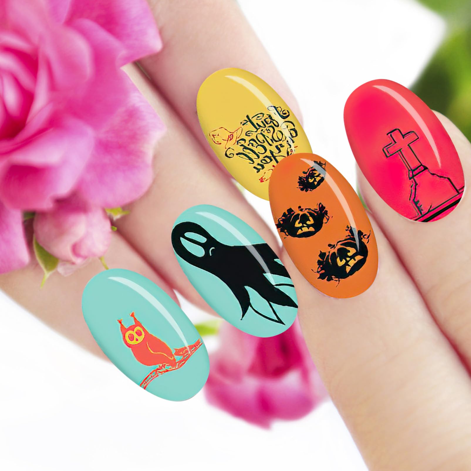 Healvian 8fogli Piastra Per Stamping Unghie Halloween Inossidabile Con Motivi Festivi Per Nail Art Kit Manicure Per Amanti Della Bellezza Durante Le Feste Di Halloween