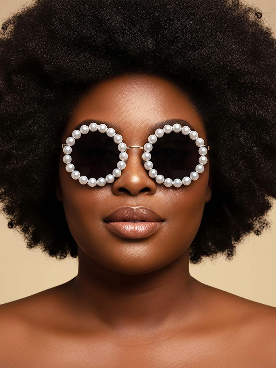 Woeoe Pearl Round Sunglasses Circle Sun Glasses for Women White Trendy Eye Glasses Classic Shades Vintage Men Bling Party Sunglasses Eyewear - Image 6