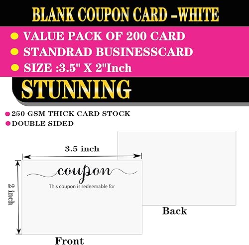 Miniatura 2 de MOKTREGD Paquete de 200 tarjetas de cupón en blanco blancas, tarjetas de regalo de 3.5 x 2 pulgadas, pequeño certificado de regalo, vales para
