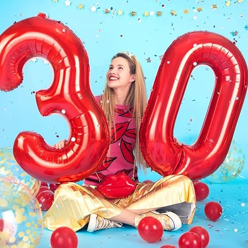 Miniatura 3 de Globo rojo grande de 40 pulgadas con el número 1 de tamaño extra grande, globos de helio de aluminio de Mylar para fiestas de cumpleaños,