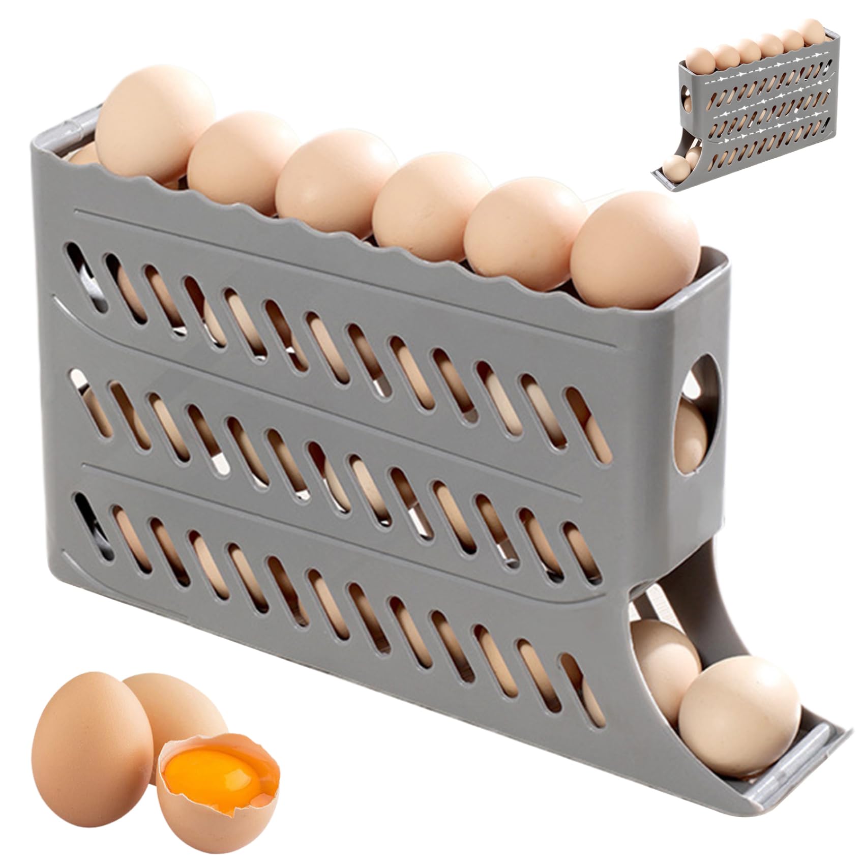 Vistnale Egg Holder for Fridge Door|Egg Holder Slim Visibility 4-Tier Automatic Rolling Stackable Skelter Space-Saving for Holds 30 Eggs Keeping Freshness Dispenser