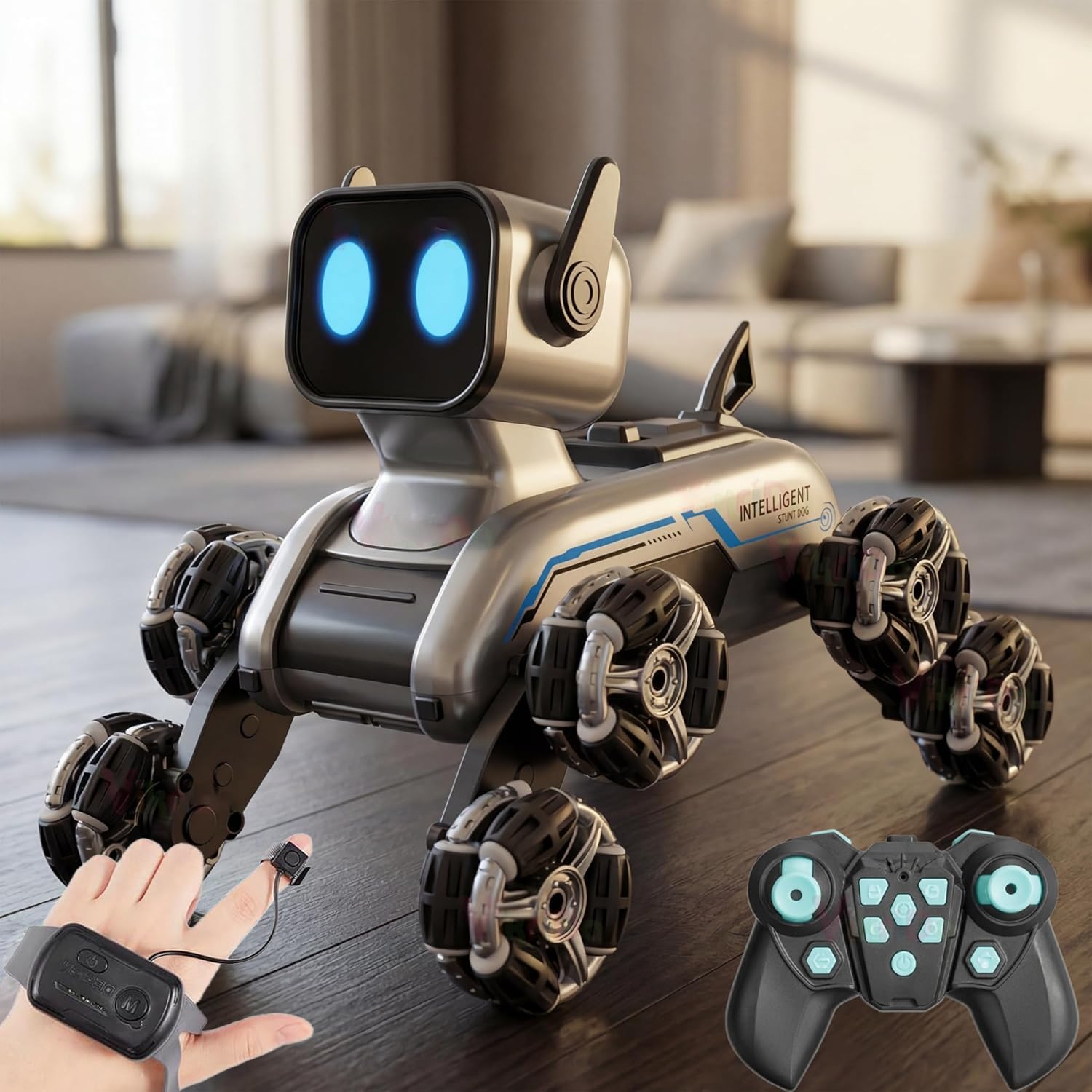 PAHALUXE Remote Control Robot Dog Toy for Kids,2.4Ghz 8WD Gesture Sensing Stunt Rc Cars with Music & Light,Children Birthday Gift for 6 7 8 9 10 11 12 Years Old Boys