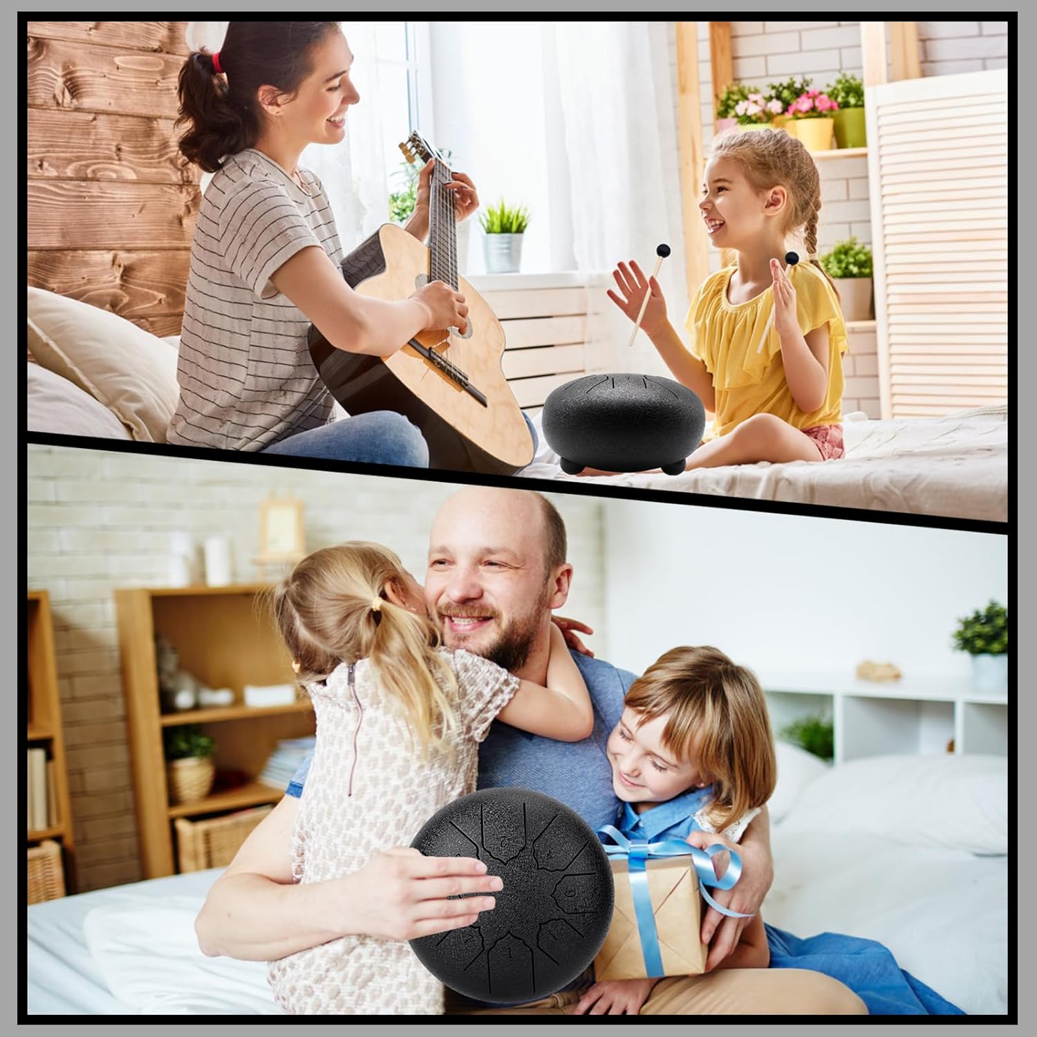 Anvin Steel Tongue Drum 6 Inch 8 Notes Metal Hand Drum with Drum Mallets Music Book Rain Drum Sound Healing Instruments for Meditation Yoga Zen Entertainment Gifts(Black)