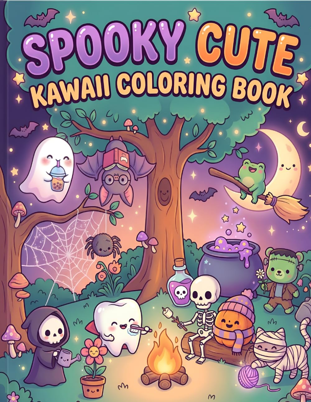Spooky Cute Kawaii Coloring Book for Kids: Easy & Fun Halloween Pages for Kids age 3 ~ 7