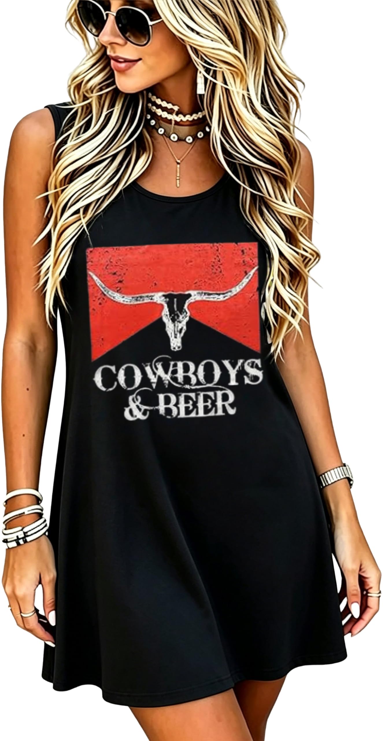 Summer Dresses Women Boho Floral Sundress Casual Country Concert Tank Dress