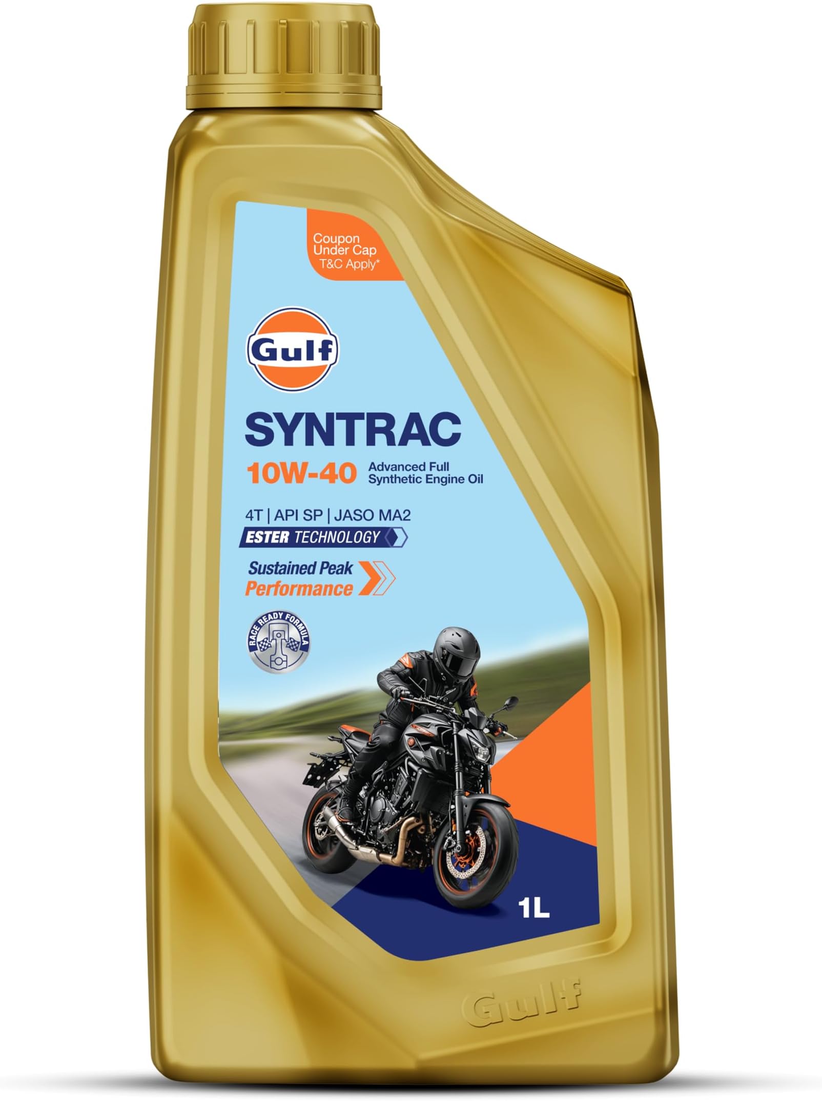 SYNTRAC 10W-40 4T API SP, JASO MA2 | Ester Technology | 2 Wheeler Bike Advanced 100% Full-Synthetic Engine Oil [1 L] - Pack of 1