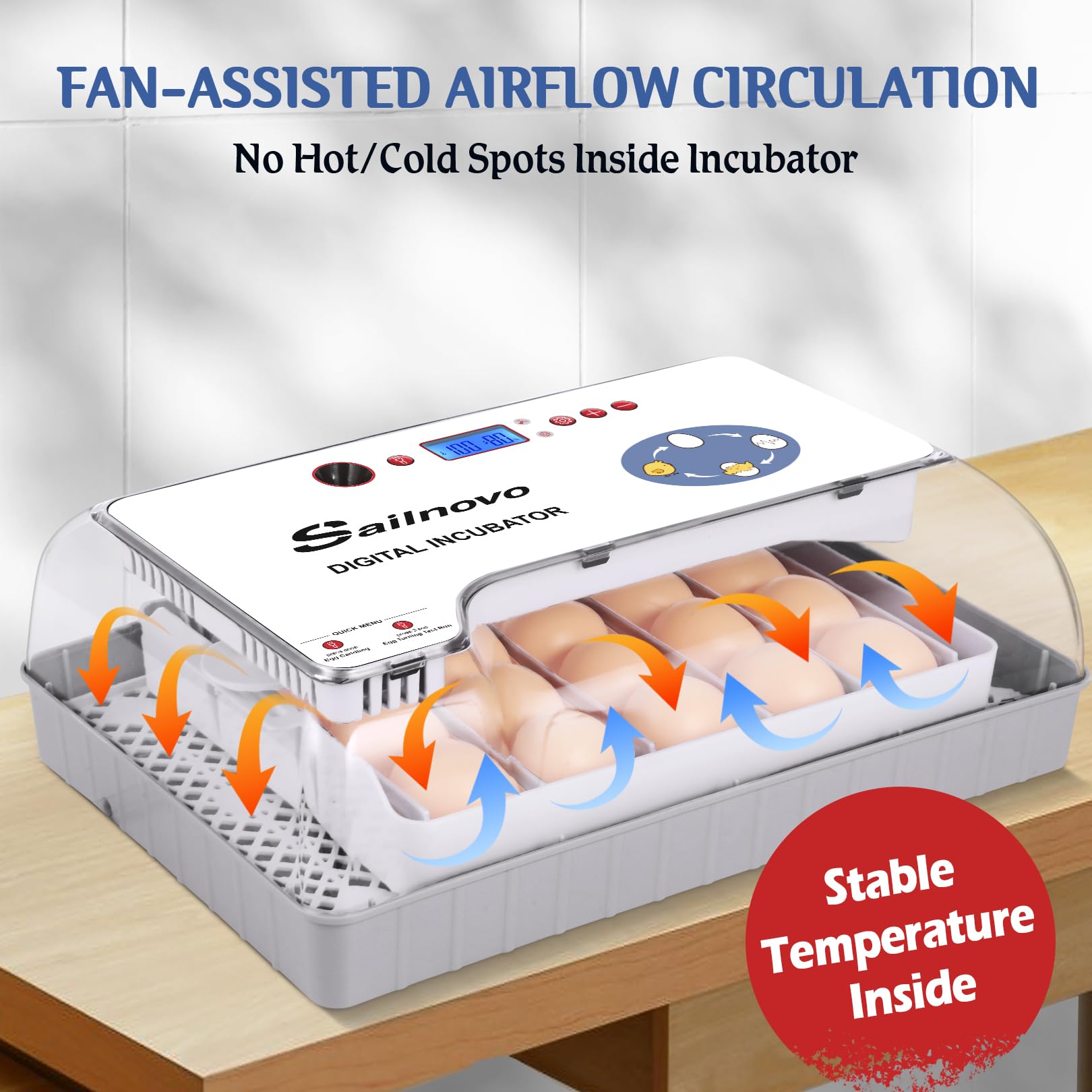 Sailnovo - 20 incubatrici per polli, altri uccelli + 20 uova + incubatrice completamente automatica + controllo della temperatura + indicatore di umidità + aggiunta di acqua esterna - bianco