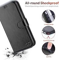 Vista 6 de OCASE Compatible con iPhone 12 Case/Compatible con iPhone 12 Pro Wallet Case, funda tipo cartera de piel sintética con tapa y tarjeteros con bloqueo