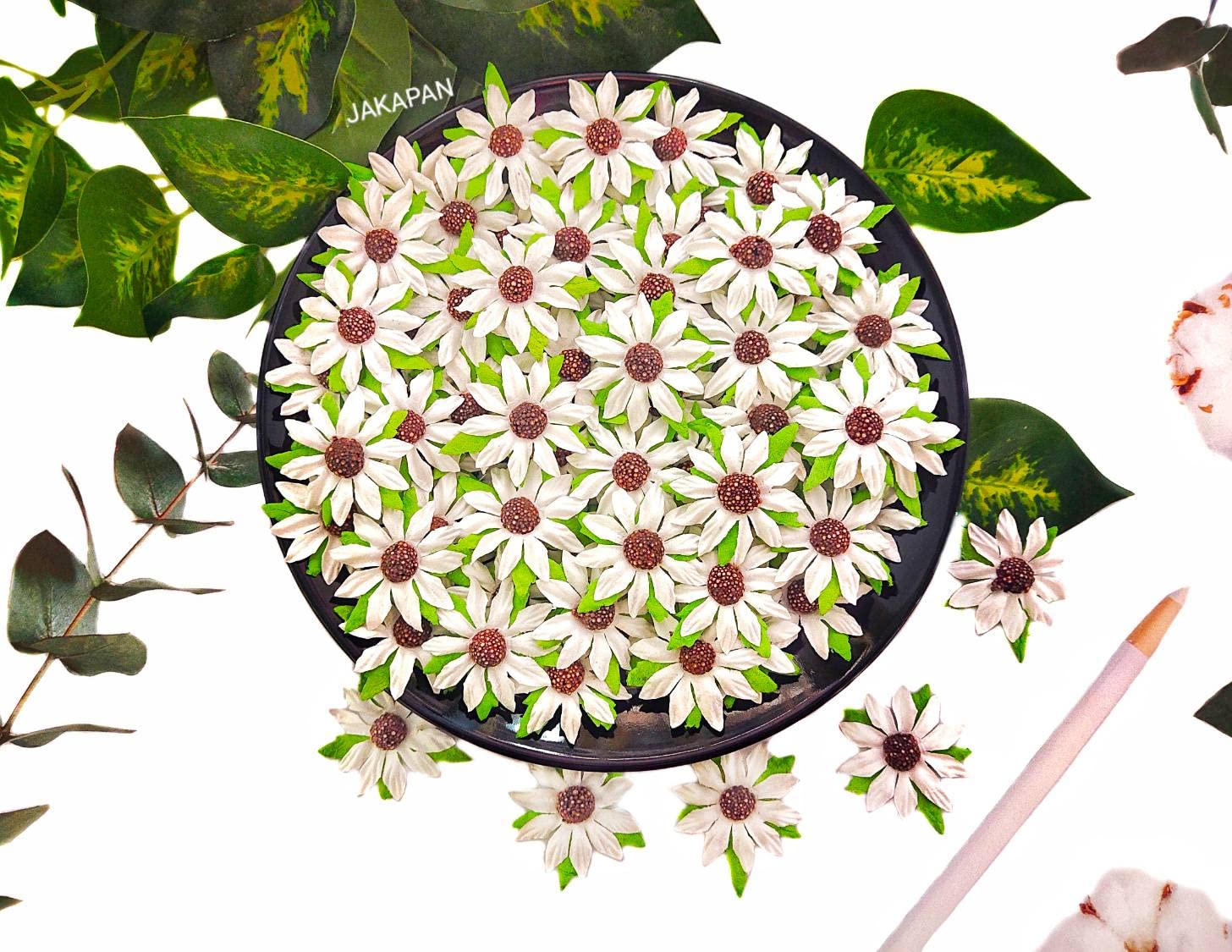 JAKAPAN Artificial Sunflower Mulberry Paper Flower Heads Sunflowers Fake Flowers DIY Party Baby Shower Wedding Decor Home Decoration (White)