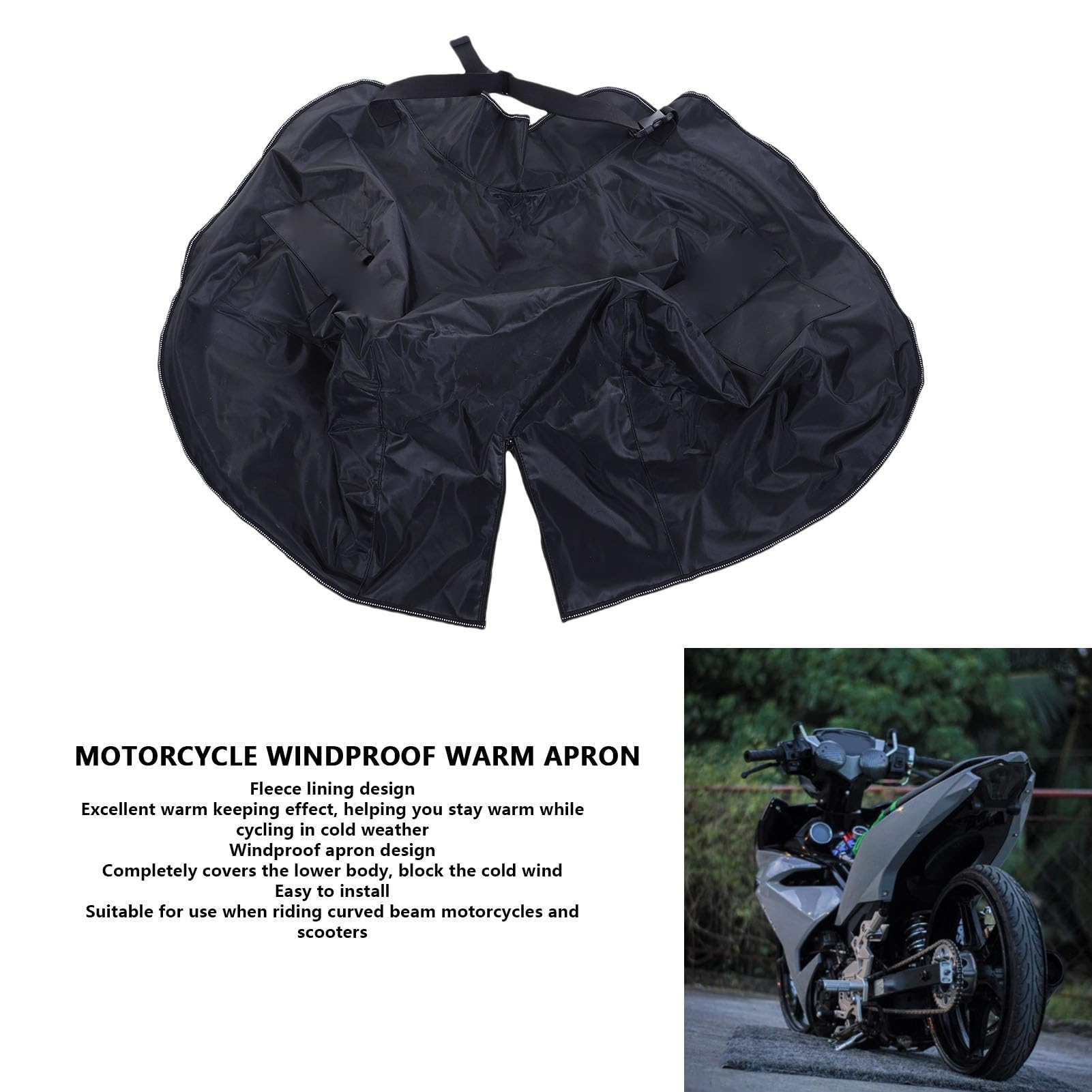 Tissting Coperta Antivento per Moto, Foderata in Pile, Impermeabile, Nero - per Scooter e Moto a Telaio Curvo, Copre Gambe e Ginocchia, Ideale per Inverno, Unisex (Taglia Unica)