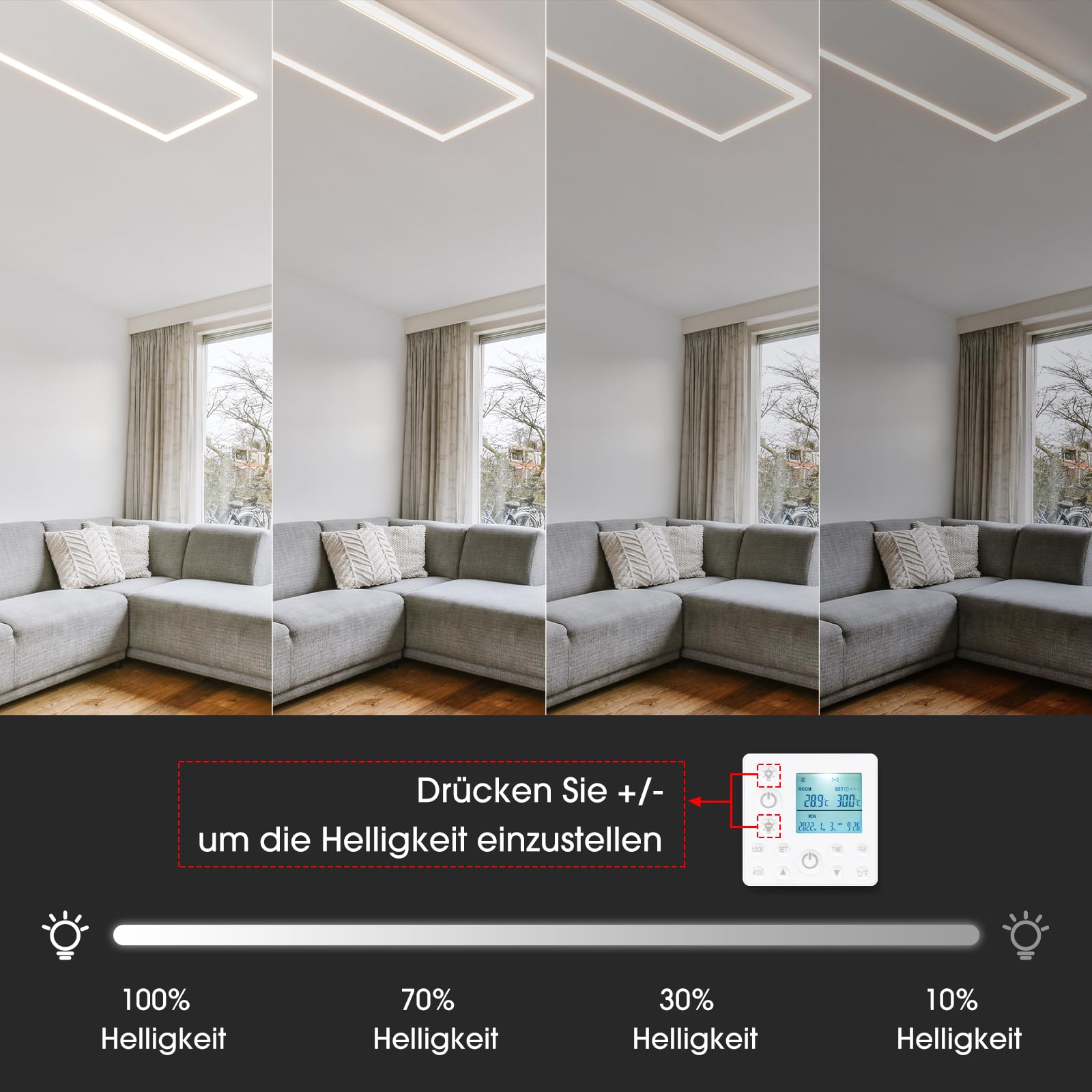 Riscaldamento a infrarossi, montaggio a soffitto, 1190 Watt, riscaldamento a raggi infrarossi con illuminazione a LED, riscaldamento a infrarossi, soffitto con termostato, telecomando, riscaldamento