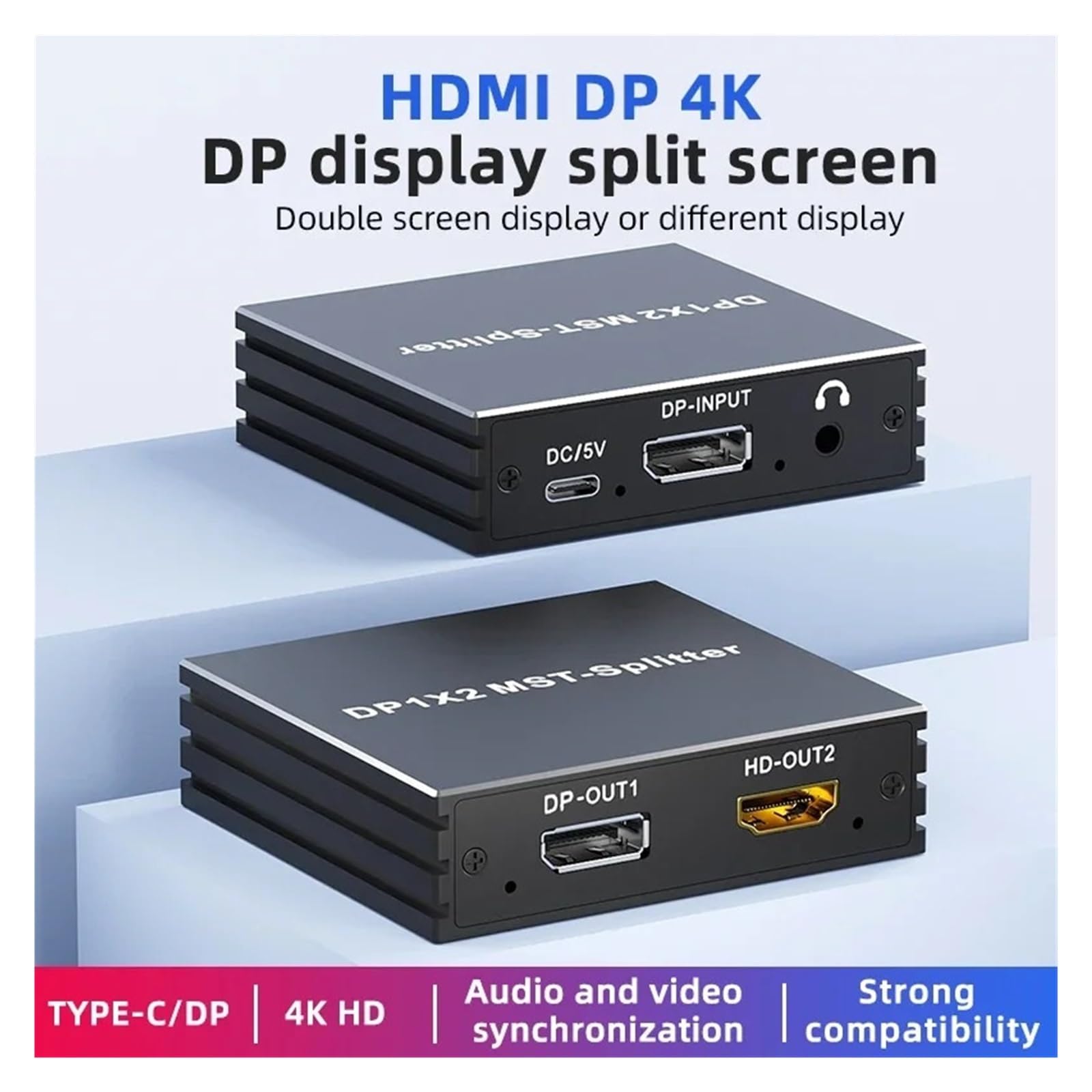 Répartiteur DisplayPort 4K 60Hz 1 Entrée 2 Sorties DP .4 MST Hub 1x2 Extension Vers HDMI Double Moniteur For Carte Vidéo De Bureau TV(DP to 2HD)