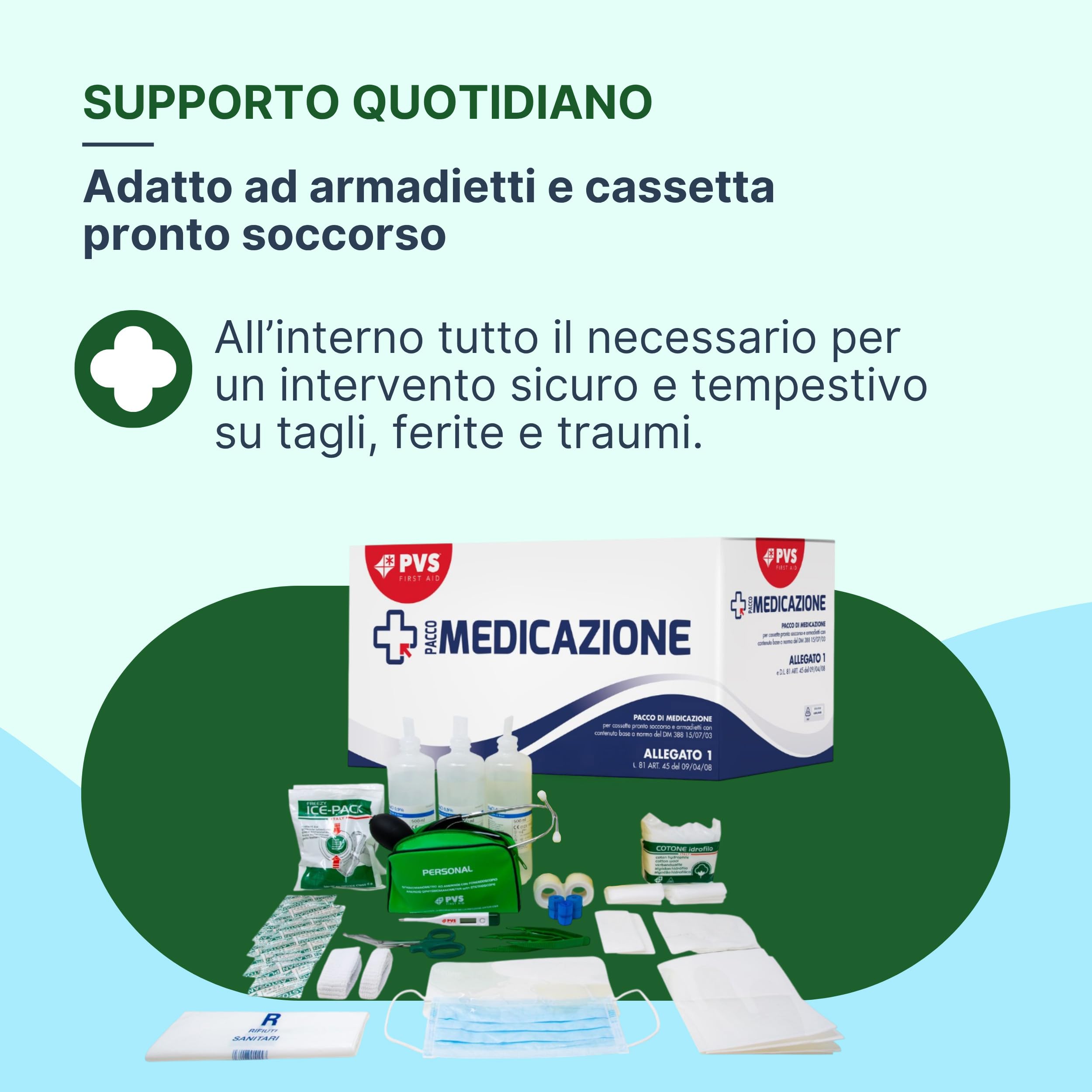 Pacco Reintegro Cassetta Pronto Soccorso Allegato 1 DM 388/03 - Kit Primo Soccorso Completo per Armadietto Aziendale CE senza Sfigmomanometro