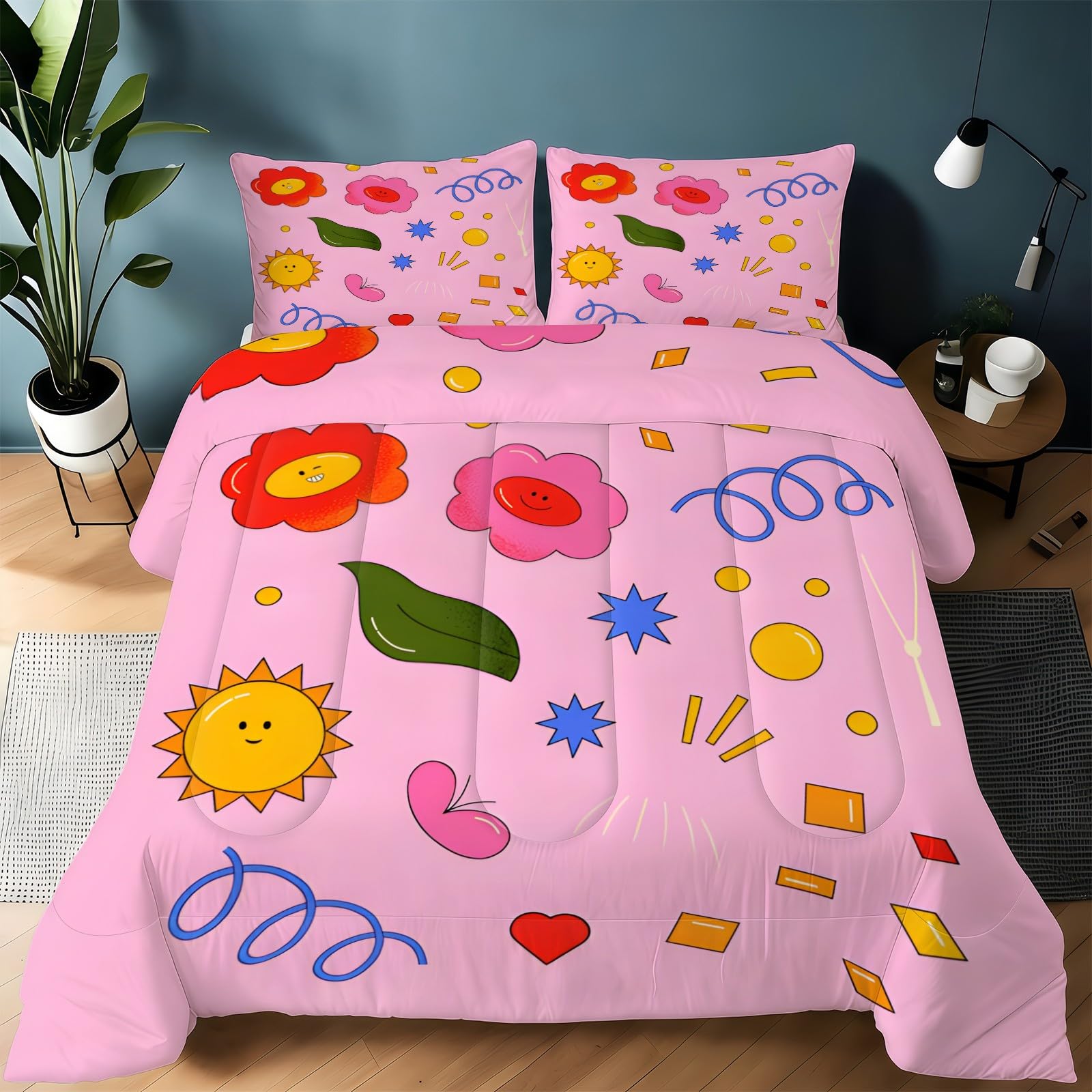 Genérico Edredon Cama 135 Objetos Coloridos Edredón Nordico Adulto sin Funda Reversible Infantil Estampado Suave Ligero Transpirable Duvet 220x220 cm Incluye 2 Fundas de Almohada 50x75 cm YUb466