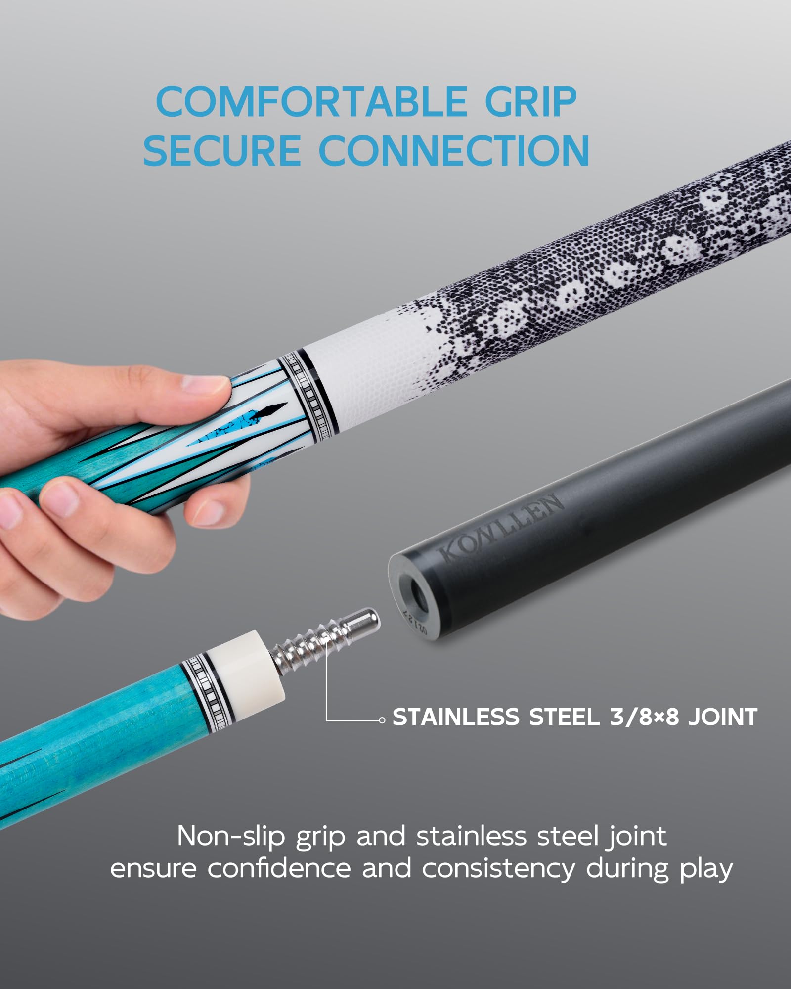 KONLLEN Billardqueue aus Carbonfaser, 147cm, professionelles Billardqueue für Erwachsene, Vollcarbon-Technologie, geringe Ablenkung, 12.5 mm Spitze (leicht zu kontrollieren, Pro Taper, ultraweich)