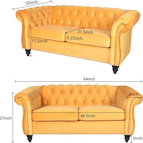 Miniatura 2 de RARZOE Sofá biplaza tradicional Chesterfield, moderno y vintage Chesterfield con botones capitoné de terciopelo con ribete de cabeza de clavo,