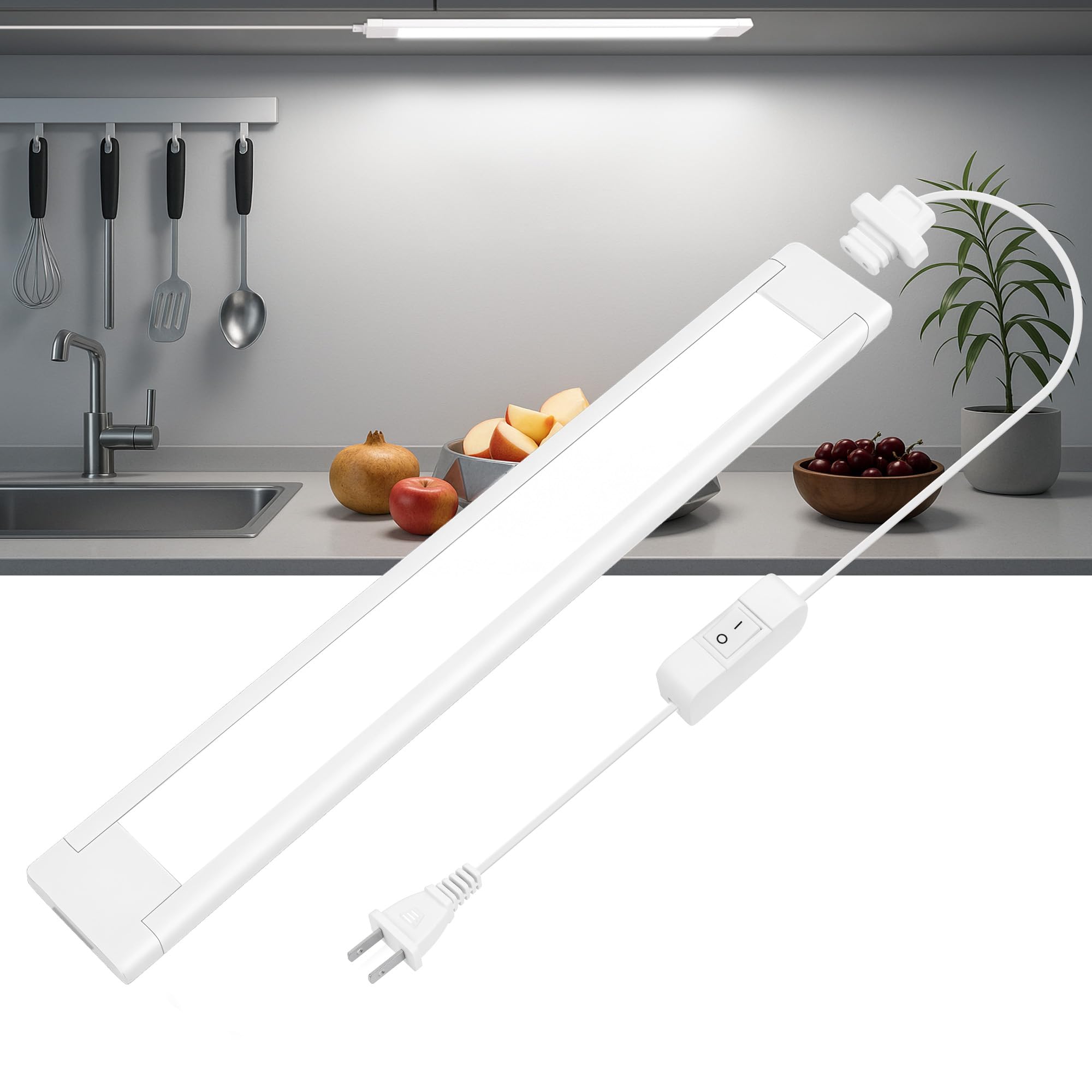 maylit Barra luminosa a LED collegabile da 35,5 cm, adatta per gli affittuari, luci cablate per interni per armadietti da cucina, banconi, banchi da lavoro, scrivania, mensola, bianco freddo