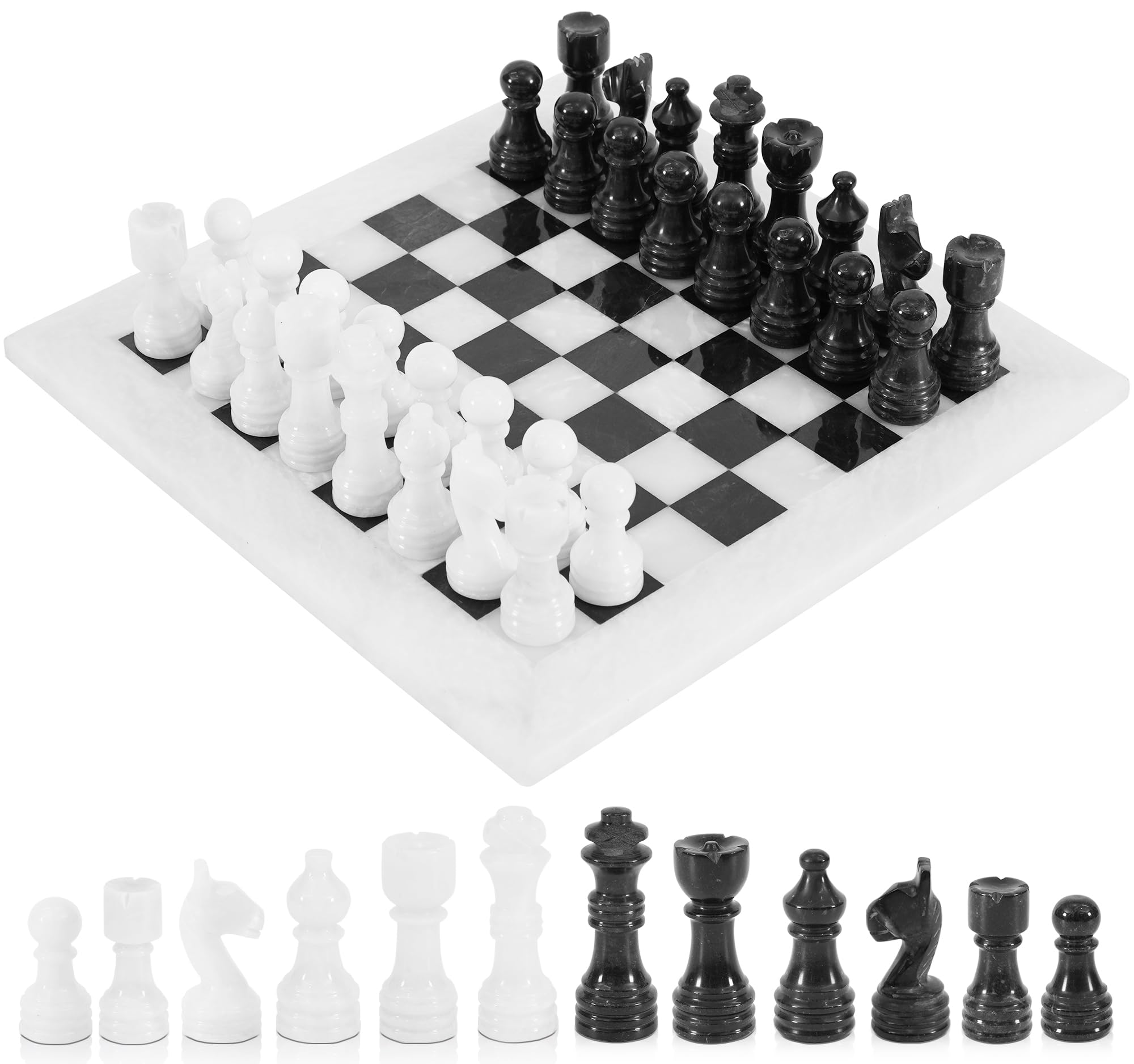 Radicaln Marble Chess Set 12'' Inches White and Black Handmade Luxury Board Games for Adults, Ideal Marble Chess Board Game Set & Chess Pieces for Home Decor