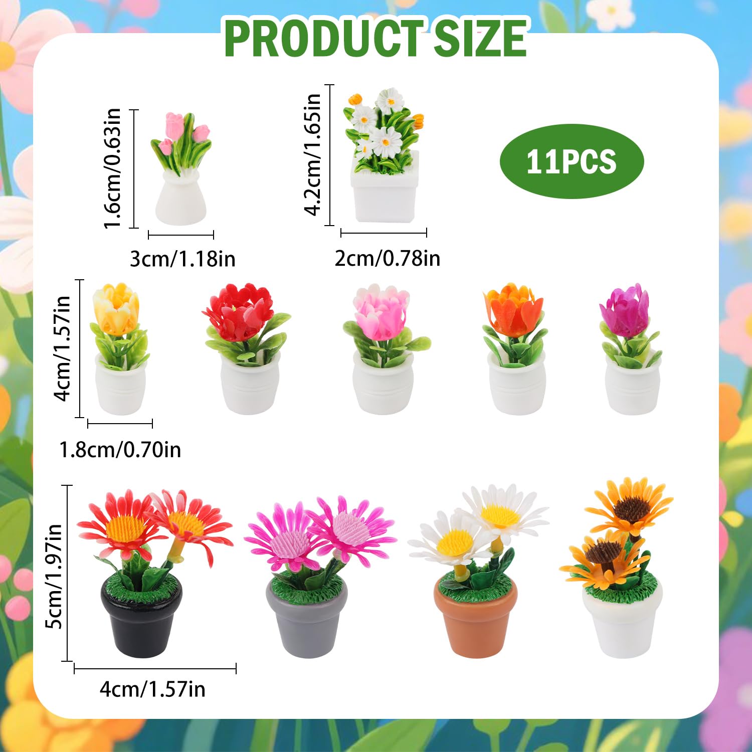 11pcs Mini Flowers Vase Bouquet Potted Plants Tiny Fairy Garden Dollhouse Floral Accessories Kits for DIY Crafts Miniature Flowers Figurines Fake Plant Pots Car Cake Terrarium Landscape Desktop Orname - Image 2