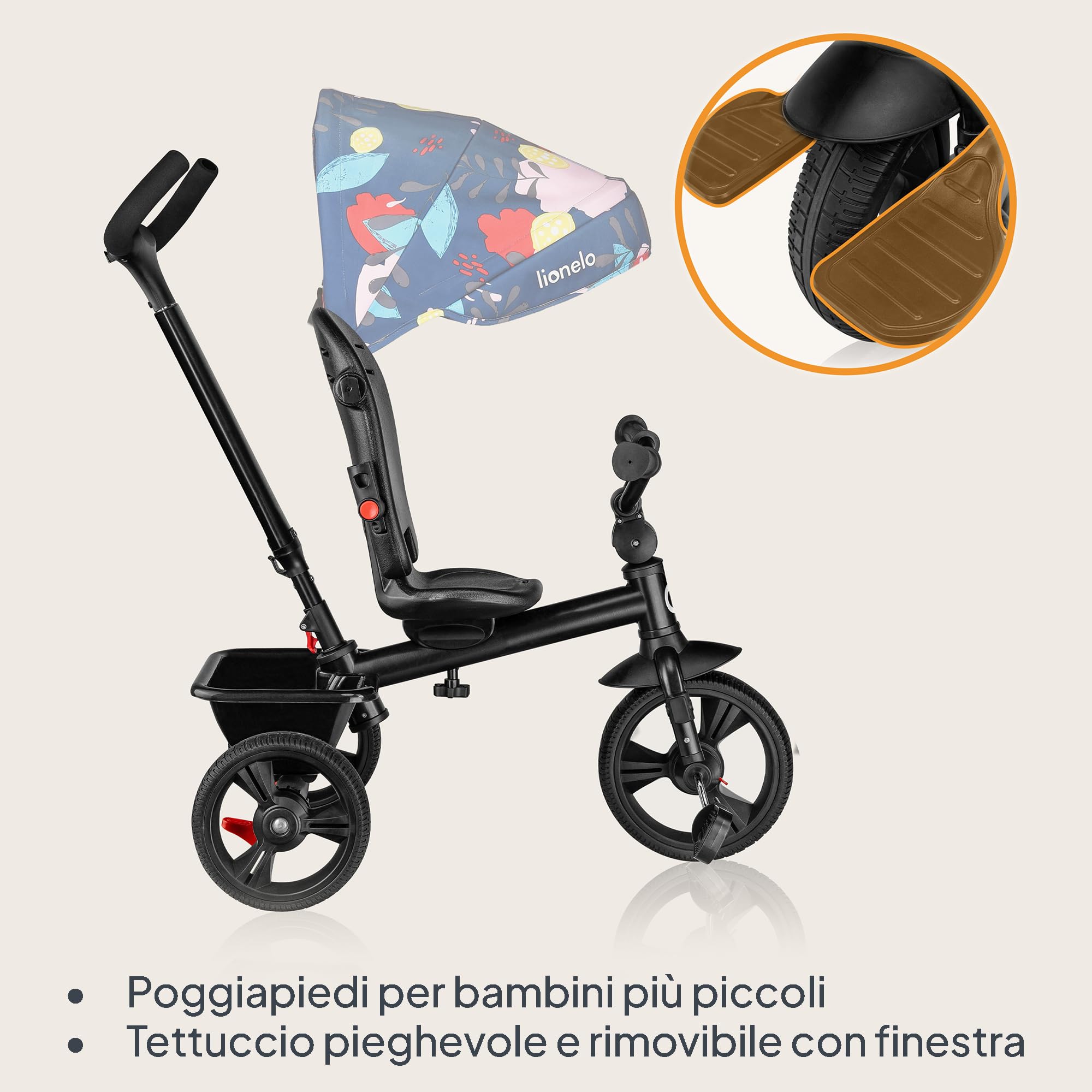 Lionelo Haari 2 in 1 Triciclo bici e passeggino fino a 25kg, Pieghevole, Fronte mamma e fronte strada, Regorabile compatto con Borsa e portabibite, Cinture a 3punti Triciclo per bambini da 1 a 5 anni