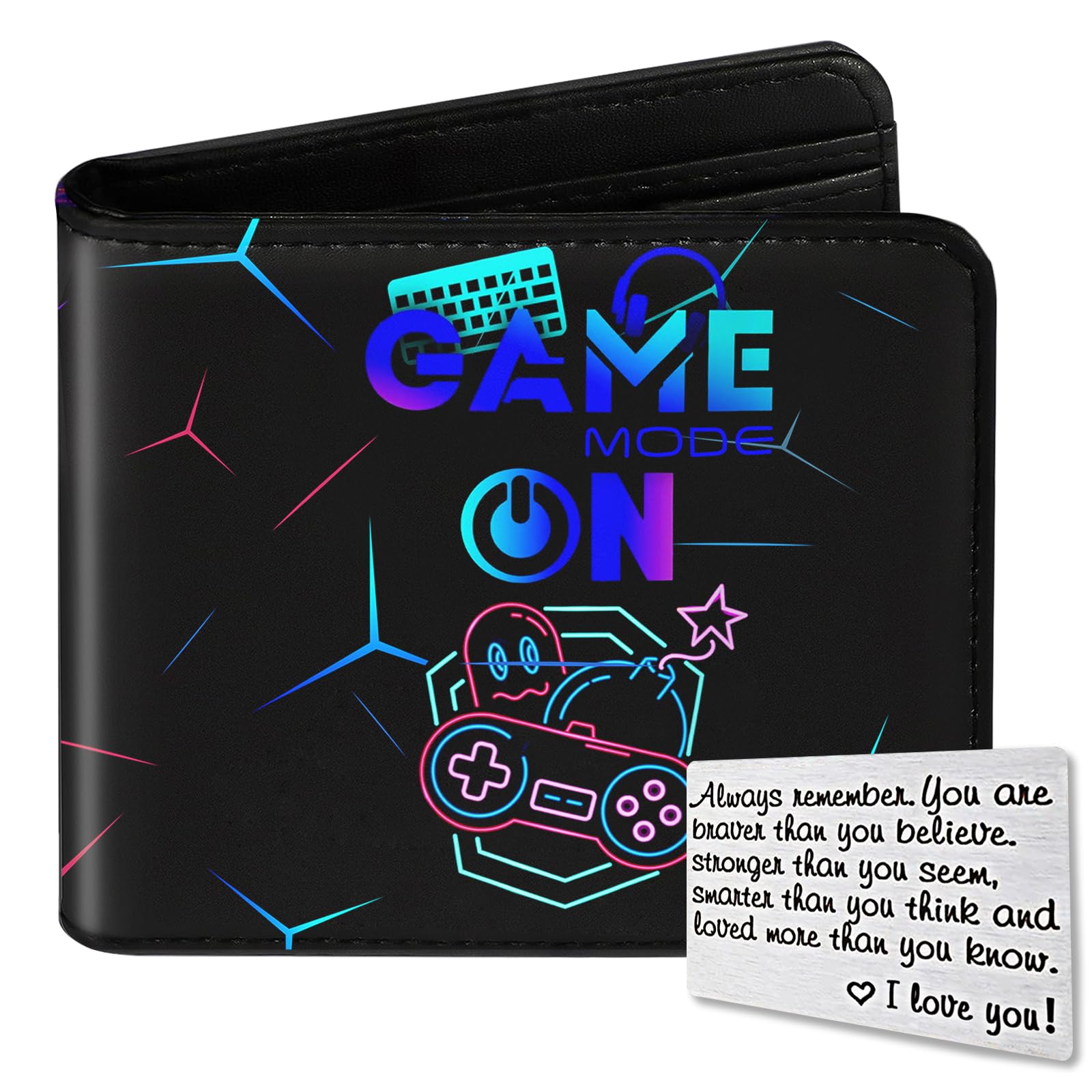 Kids Wallet for Boys, Cool Wallets for Teen Son Ages 4 5 6 7 8 9 10 11 12 13 14 15 16, Leather Bifold Purse for Kid, Christmas Birthday Gift for Video Game Gaming Gamer Teenage