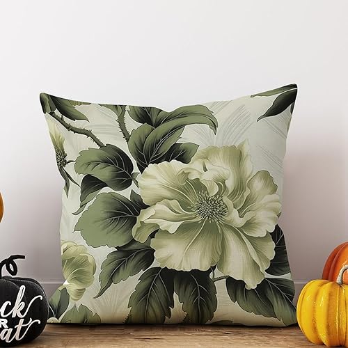 Miniatura 6 de Green White Chinoiserie Floral Throw Pillowcase Dynasty Pillowcase 24x24in Decorative Pillow Home Cotton Linen Elegant Cushion Cases for Couch Sofa