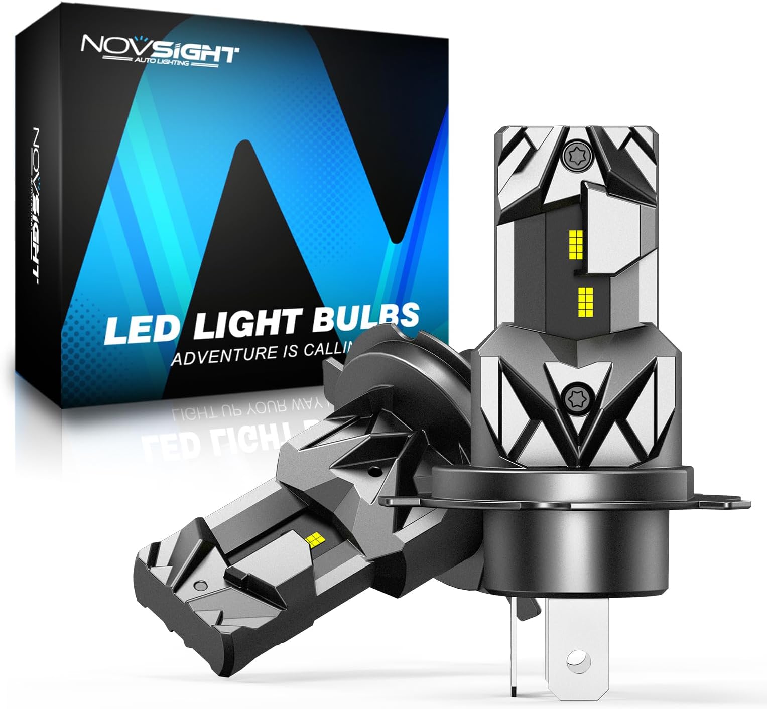NOVSIGHT H4 Headlight Bulbs - 1:1 Size 20000LM 6500K Cool White Light, Plug and Play H4 LED Headlight Bulb, IP68 Waterproof, Pack of 2