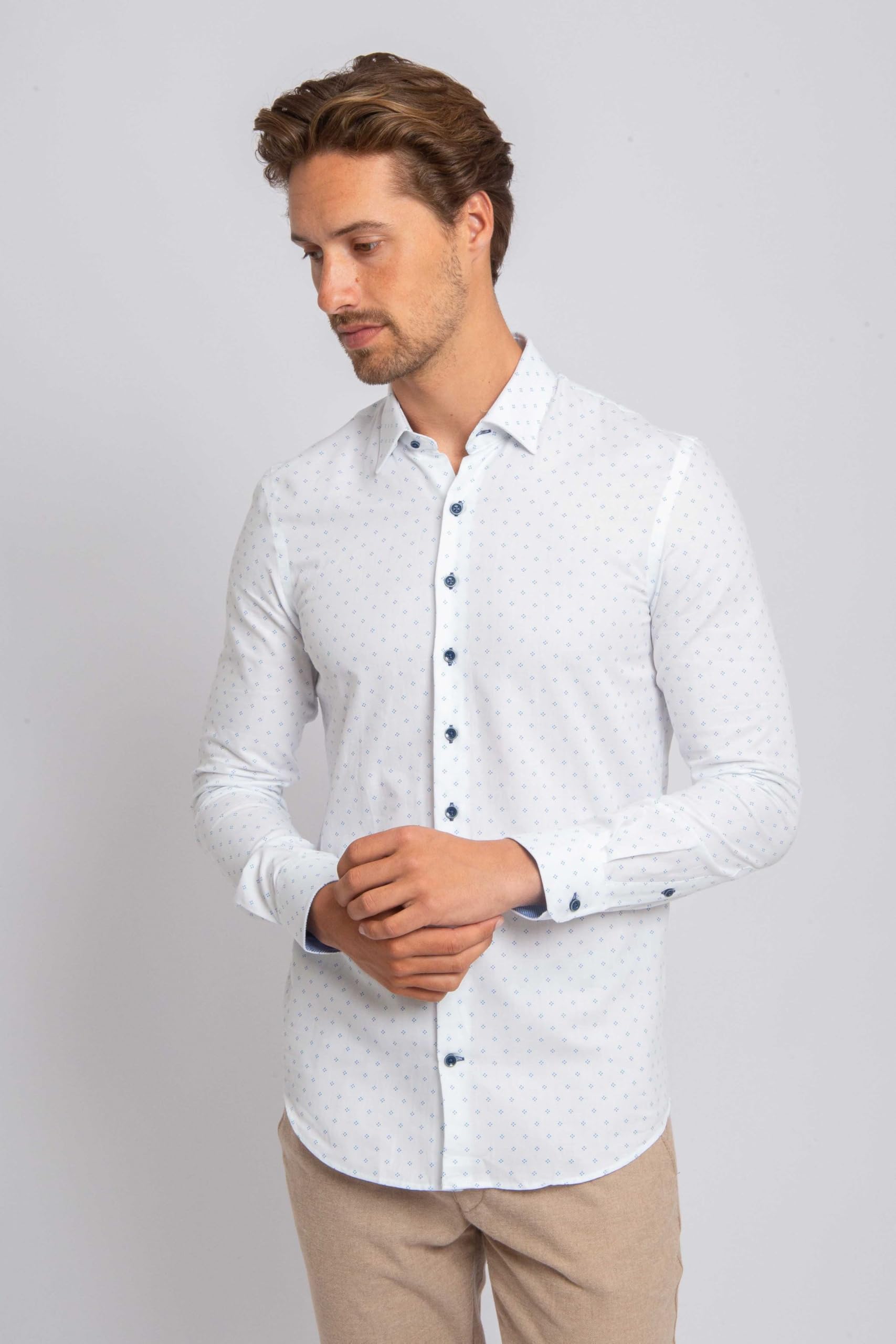 Suitable Oxford Print Shirt Blanc - Taille - Homme - Vêtements - Slim Fit - Coton - Parfait pour l'automne et l'hiver