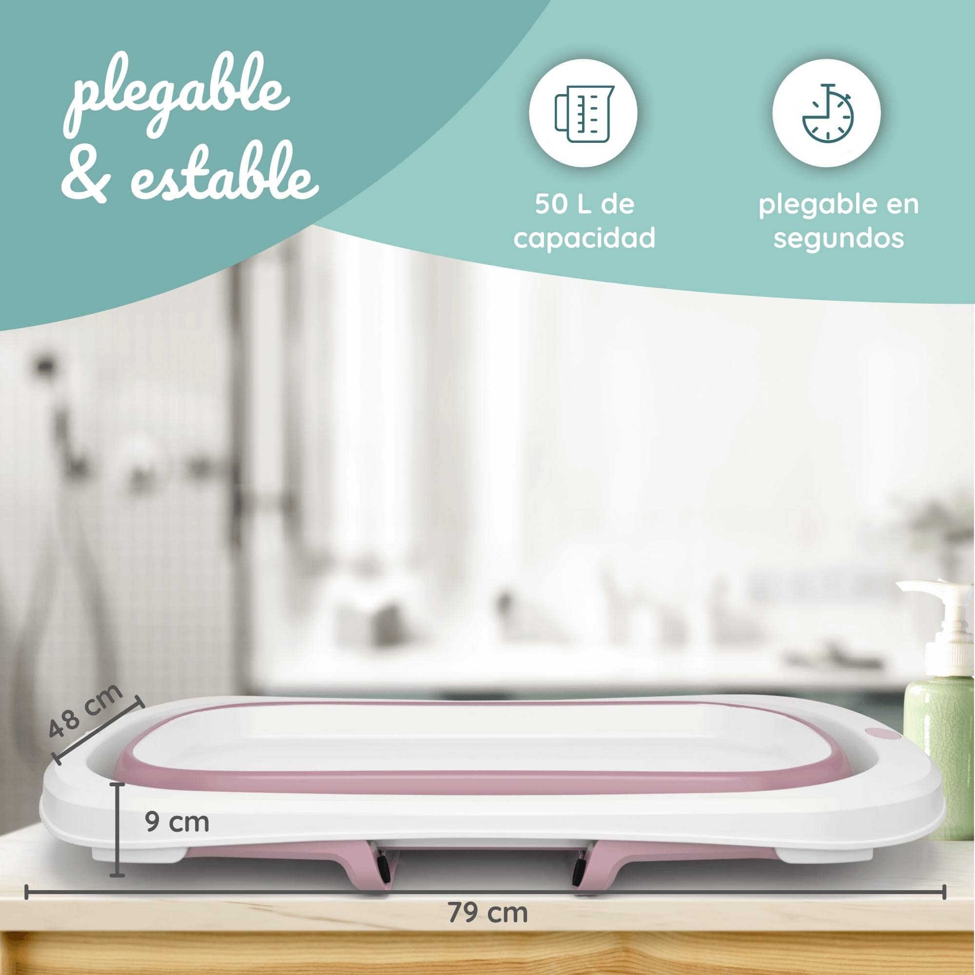 BEARTOP Capazo plegable para bebés - Diseño innovador para fácil almacenamiento, incluye bolsa de transporte - Material PP y TPE a prueba de fugas - 50 L de volumen - Ergonómico, ahorra espacio