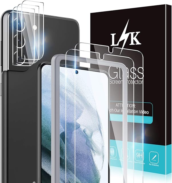 [2+3 Pack] LϟK 2 Pack Tempered Glass Screen Protector and 3 Pack Camera Lens Protector Compatible for Samsung Galaxy S21 Plus 5G - 9H Hardness Bubble Free Easy Installation Screen Protective Film