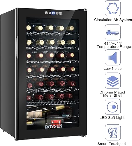 LEADZM Refrigerador de vino independiente de 34 botellas, refrigerador de vino con compresor, mini bodega para vino tinto, blanco y champán con