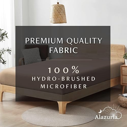 Miniatura 5 de Alazuria Sábana bajera ajustable tamaño Queen color amarillo mostaza de 1 pieza para colchón de 12 a 16 pulgadas de profundidad, calidad prémium de