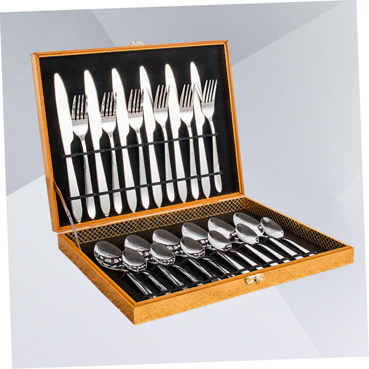 HEALLILY Stainless Steel Dinnerware Elegant Cutlery Accessories in Golden Wooden Packaging Heat Resistant for Weddings and Housewarming