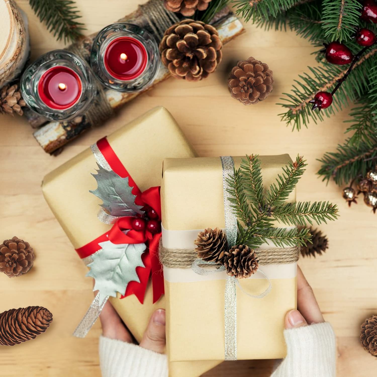 100 Piezas Piñas Navideño Conos de Pino Naturales Piñas Decorativas Conos de Pino de Navidad para Manualidades Boda Árbol de Navidad Otoño Invierno Decoración del Hogar, Grande Mediano Mini Mixto