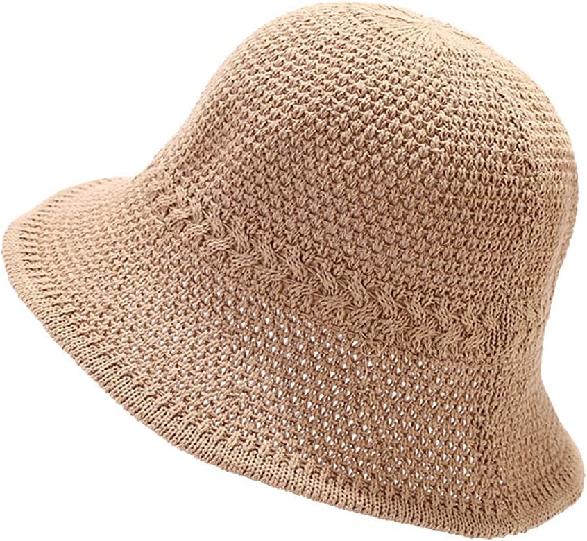 Womens Straw Crochet Bucket Hat Breathable UV Protection Wide Brim Sun Hat Outdoor Lightweight Packable Fishing Cap
