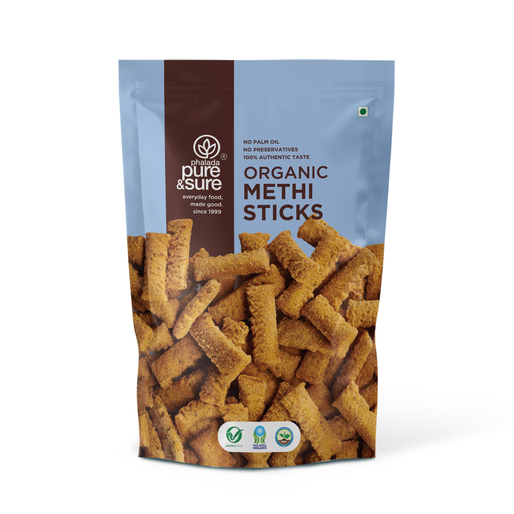 Pure & Sure Organic Methi Sticks 200G | Made with Whole Wheat Flour with the flavor of Fenugreek (Methi) | Crunchy & Healthy Snacks | No Preservative & Artificial Flavours
