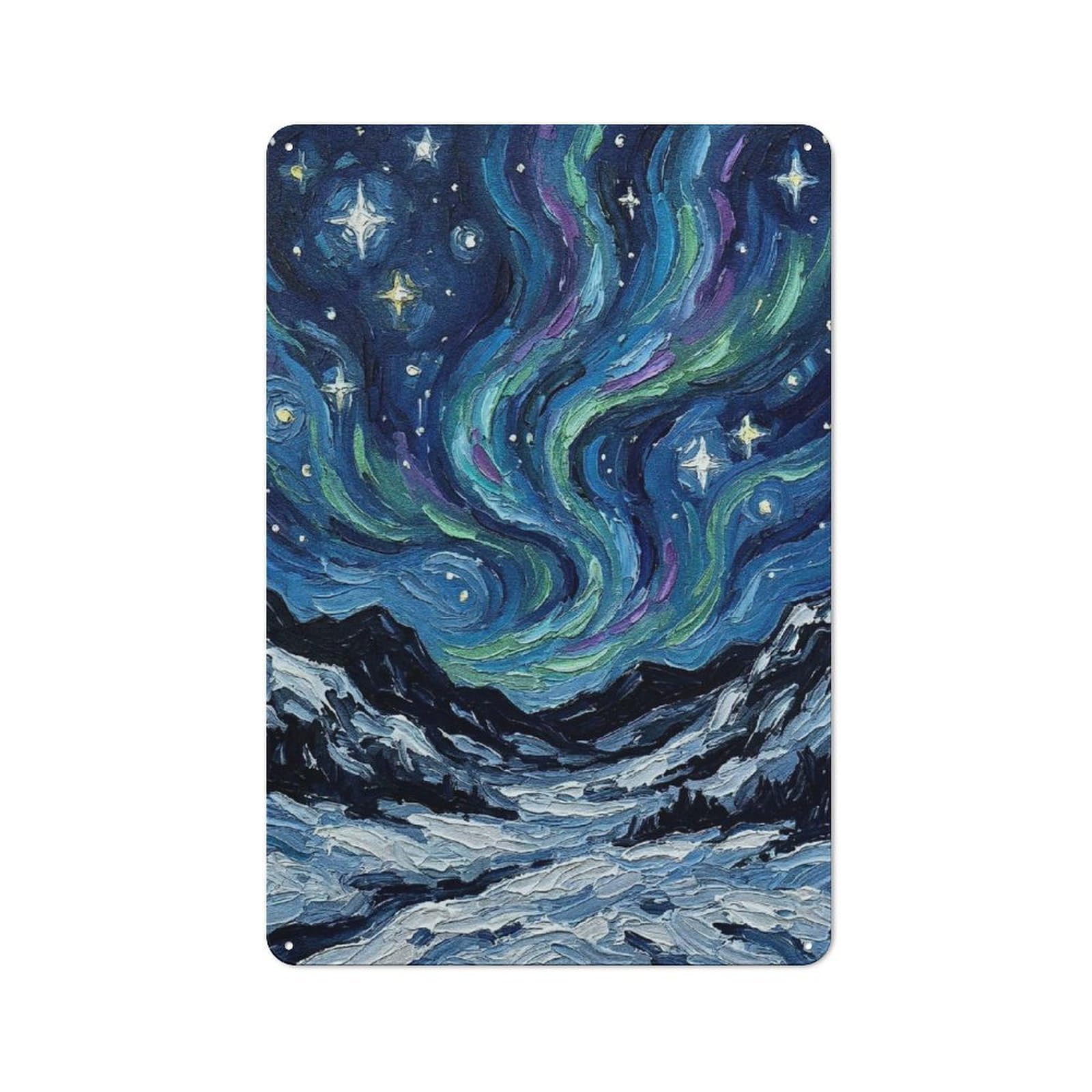 Cosy Aurora Borealis Over Snowy Mountains Metal Plaque 30x20cm, Kitchen Wall Decor for Kitchen, Cafe, Pantry Or Dining Room