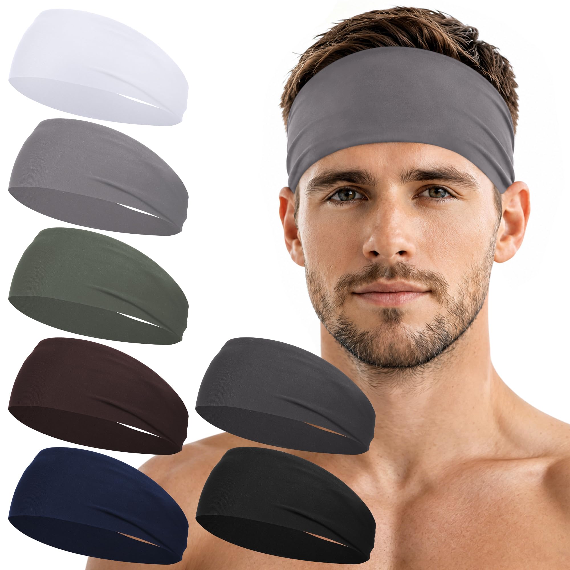 Sport Headbands for Men - 7 Pcs Sweat Absorbent Running Headband for Fitness Workout Running Rugby Baseball Yoga Crossfit High Intensity Interval Training, Unisex Sweatband for Both Men and Women-image-48