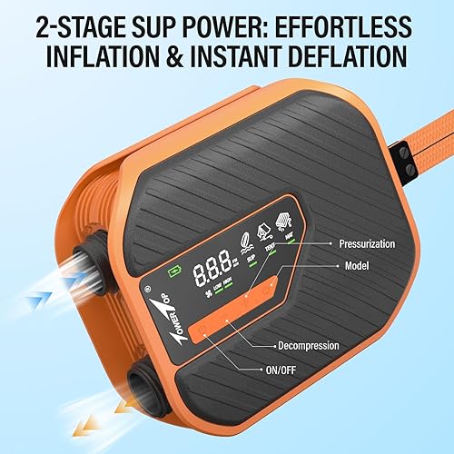 Miniatura 6 de TowerTop 10500mAh Electric Paddle Board Pump-50PSI Rechargeable SupCar Pump Dual Stage (Inflation & Deflation) with Cooling Fan, 8 Nozzles, HD LCD