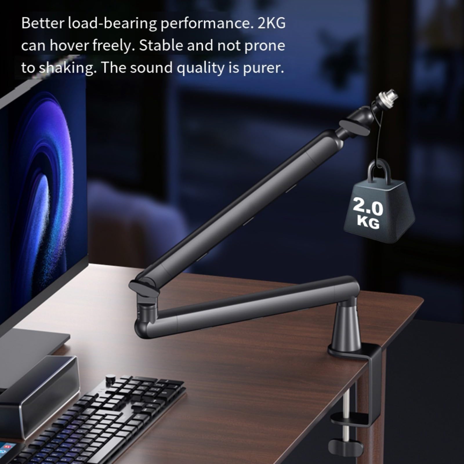 Supporto per microfono in metallo per scrivania, staffa a braccio regolabile per registrazione e live streaming, supporto stabile da studio con elegante finitura nera, facile e veloce da usare