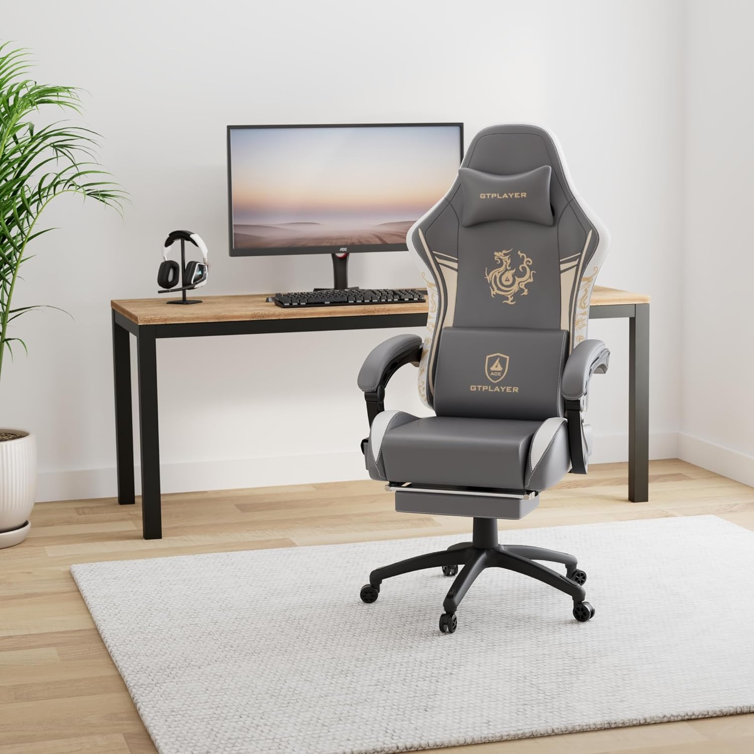 GTPLAYER Gaming Chair with Bluetooth Speakers and Footrest, Dragon Series Video Game Chairs, Heavy Duty Ergonomic Chairs, Esports Gaming Computer Office Chair (Gray) - Image 2