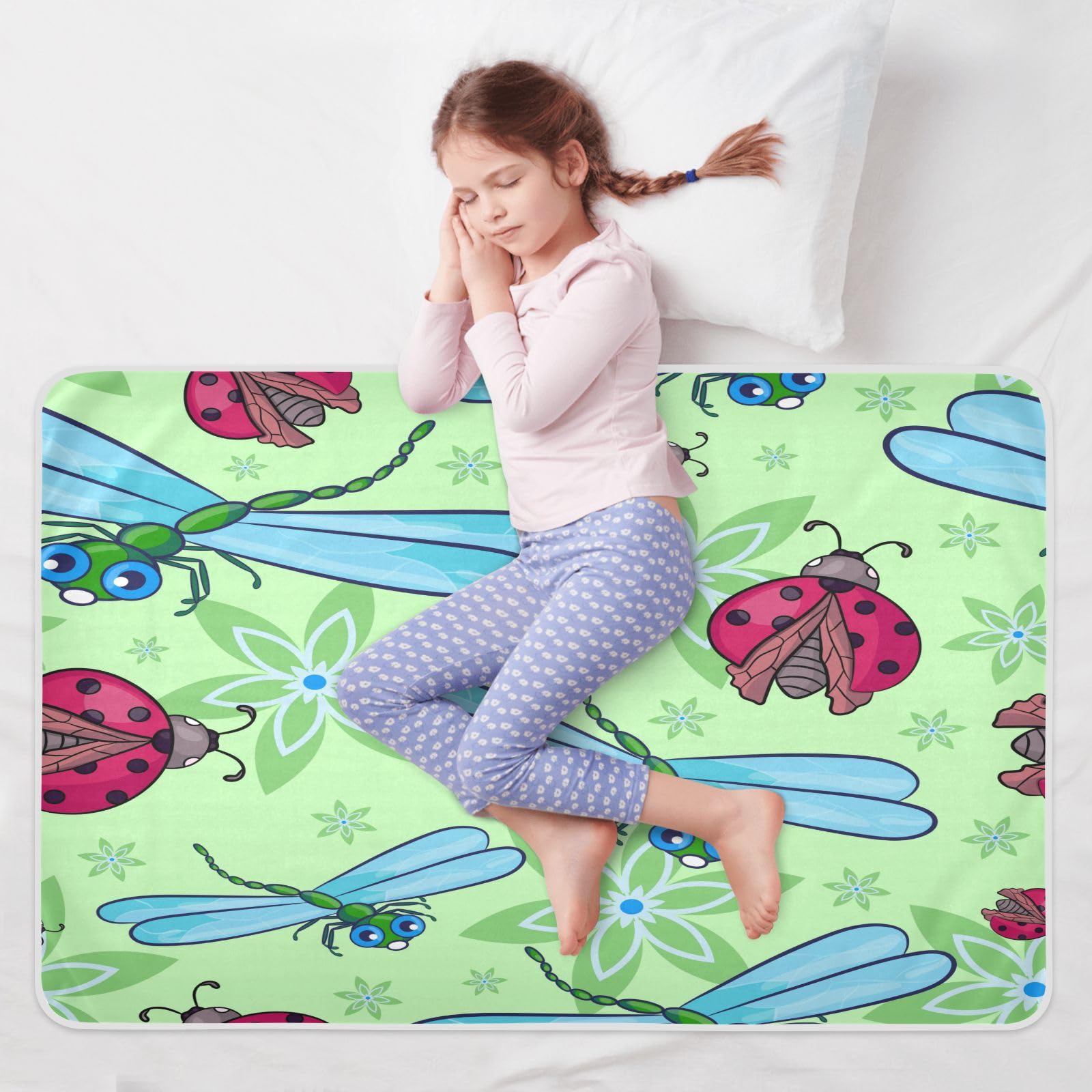 susiyo Bright Withflowers Dragonflies Bed Pads for Incontinence Mattress Protector Anti-Slip Waterproof Pads (56