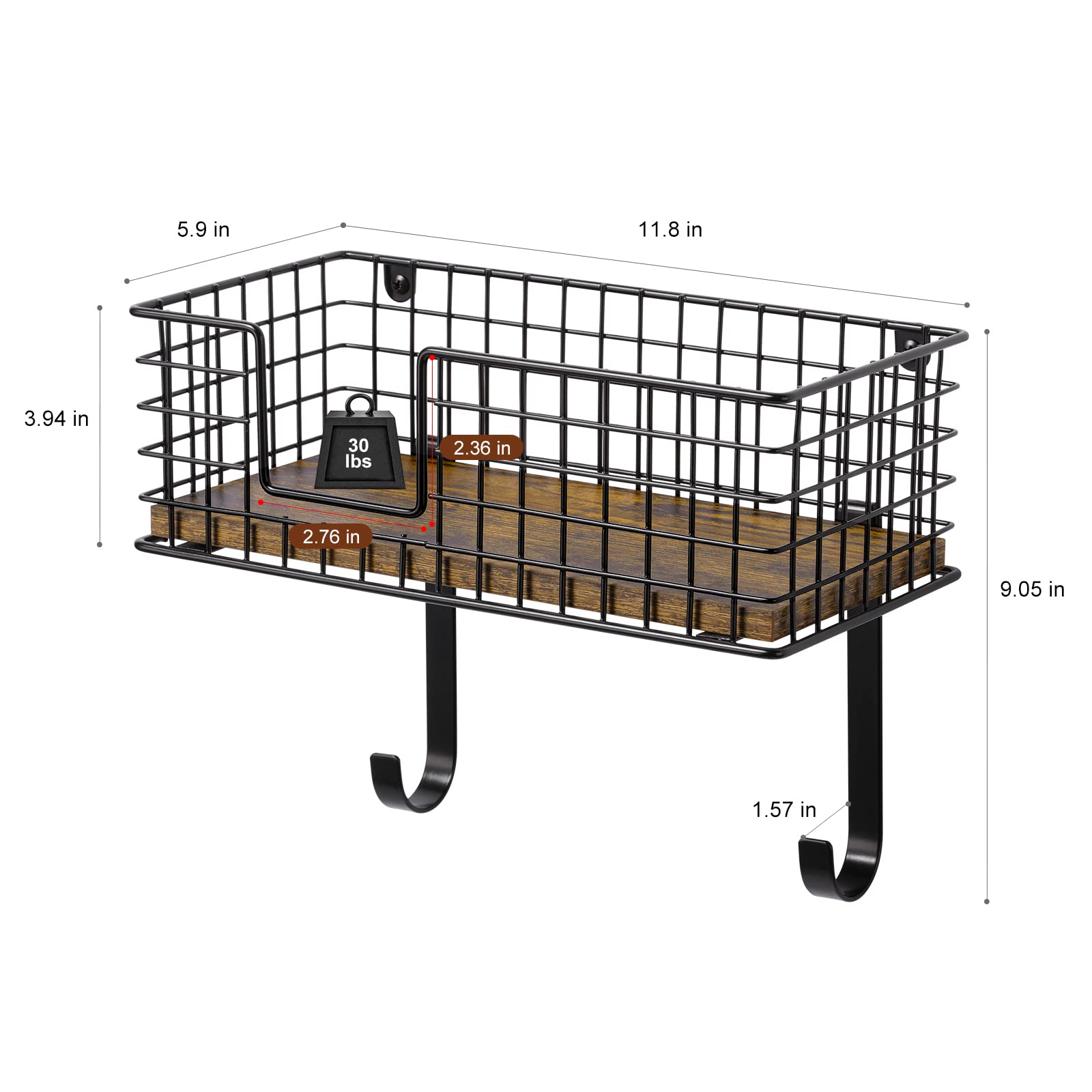Soporte para tabla de planchar y plancha para tabla de planchar con estante colgador de hierro con base de madera marrón cesta de almacenamiento y ganchos extraíbles para el hogar, lavandería, metal